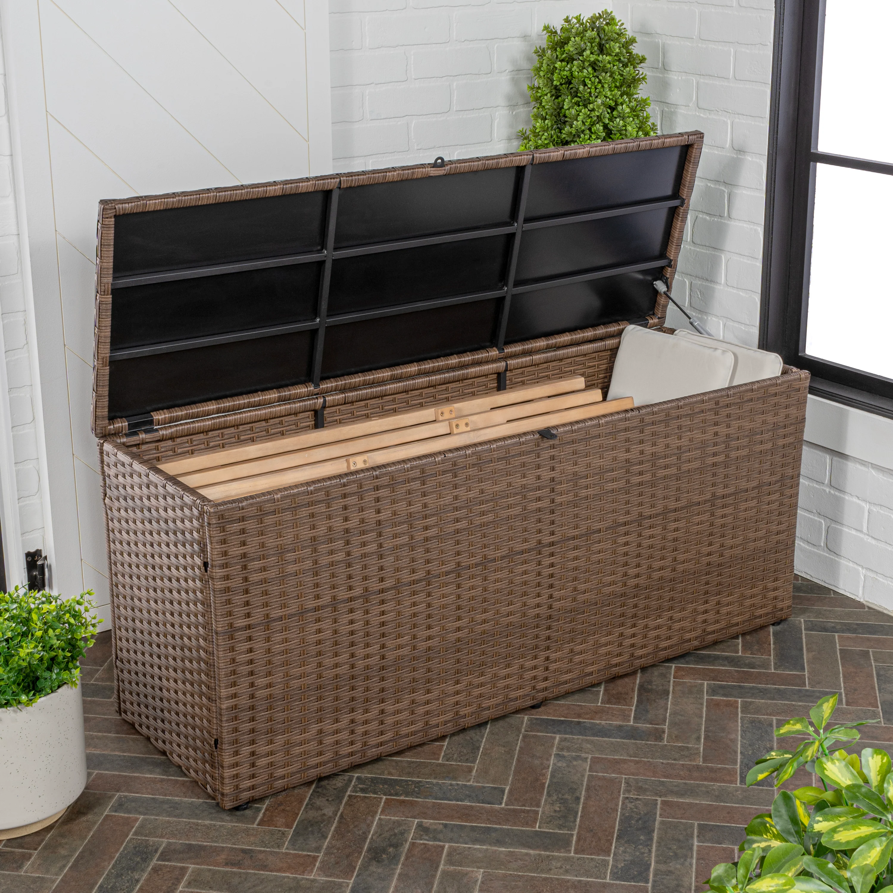 Nino Modern Minimalist Outdoor Faux Wicker Deck and Patio Storage Box - Image 12