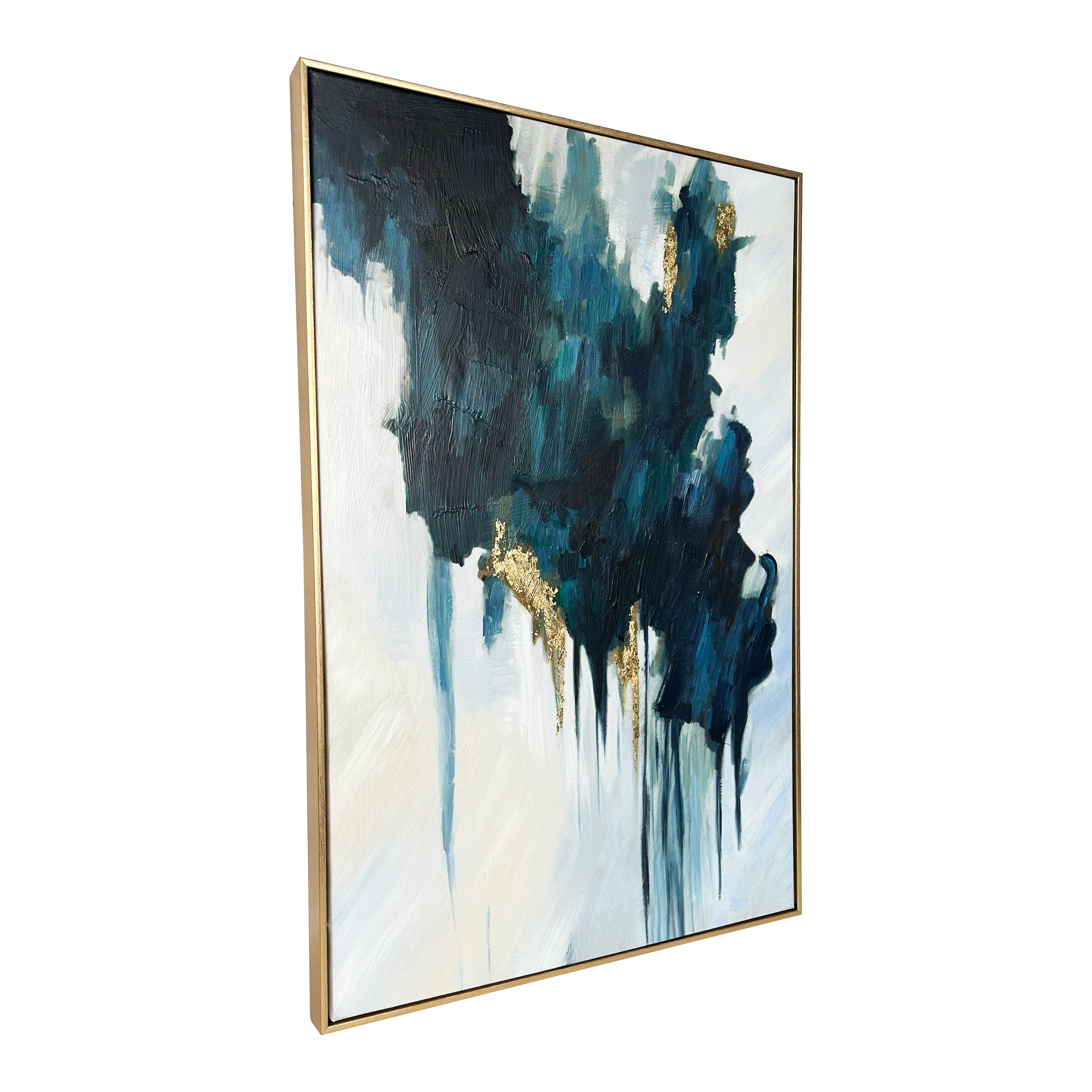 Turquoise Glimmer Abstract Hand Painted Floating Framed Wall Art Print, 24"x36" - Image 3