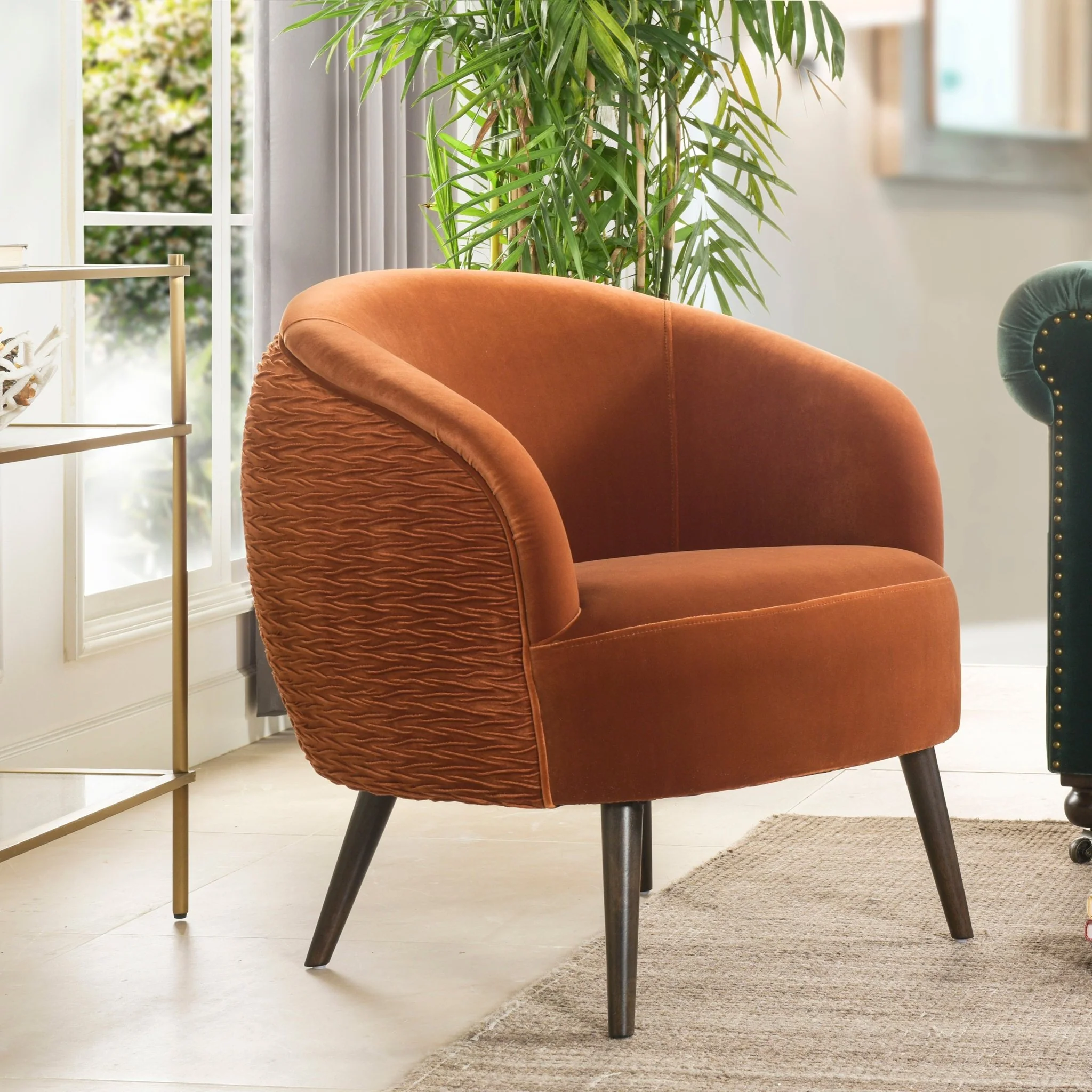 Upholstered Accent Chair with Curved Back - Image 3