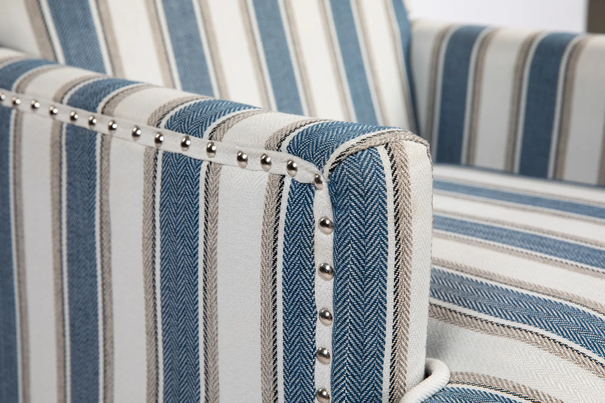 Upholstered Accent Chair with Striped Linen Fabric and Nailhead Trim - Image 3