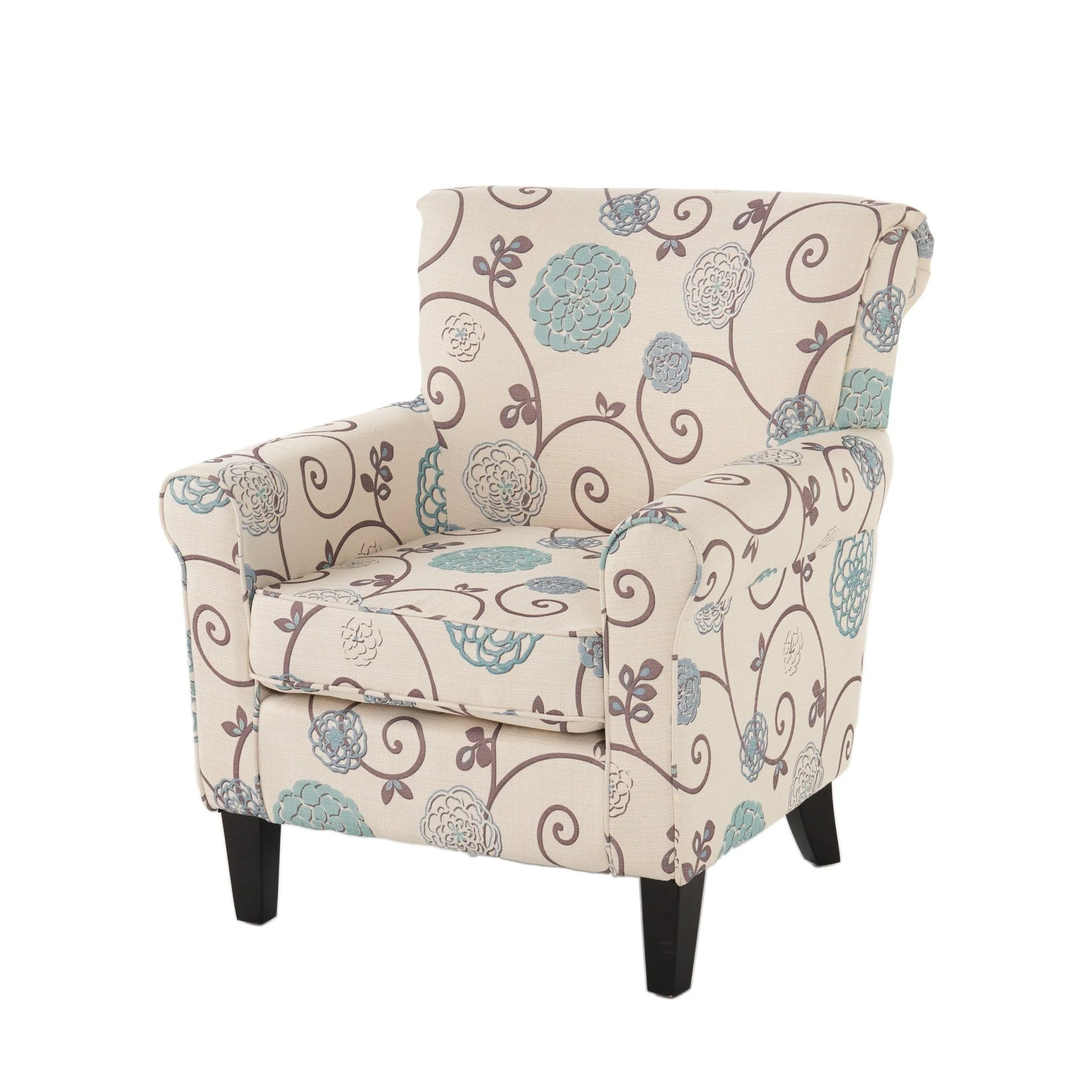 Upholstered Chair with Floral Pattern Design and Solid Wood Legs - Image 2