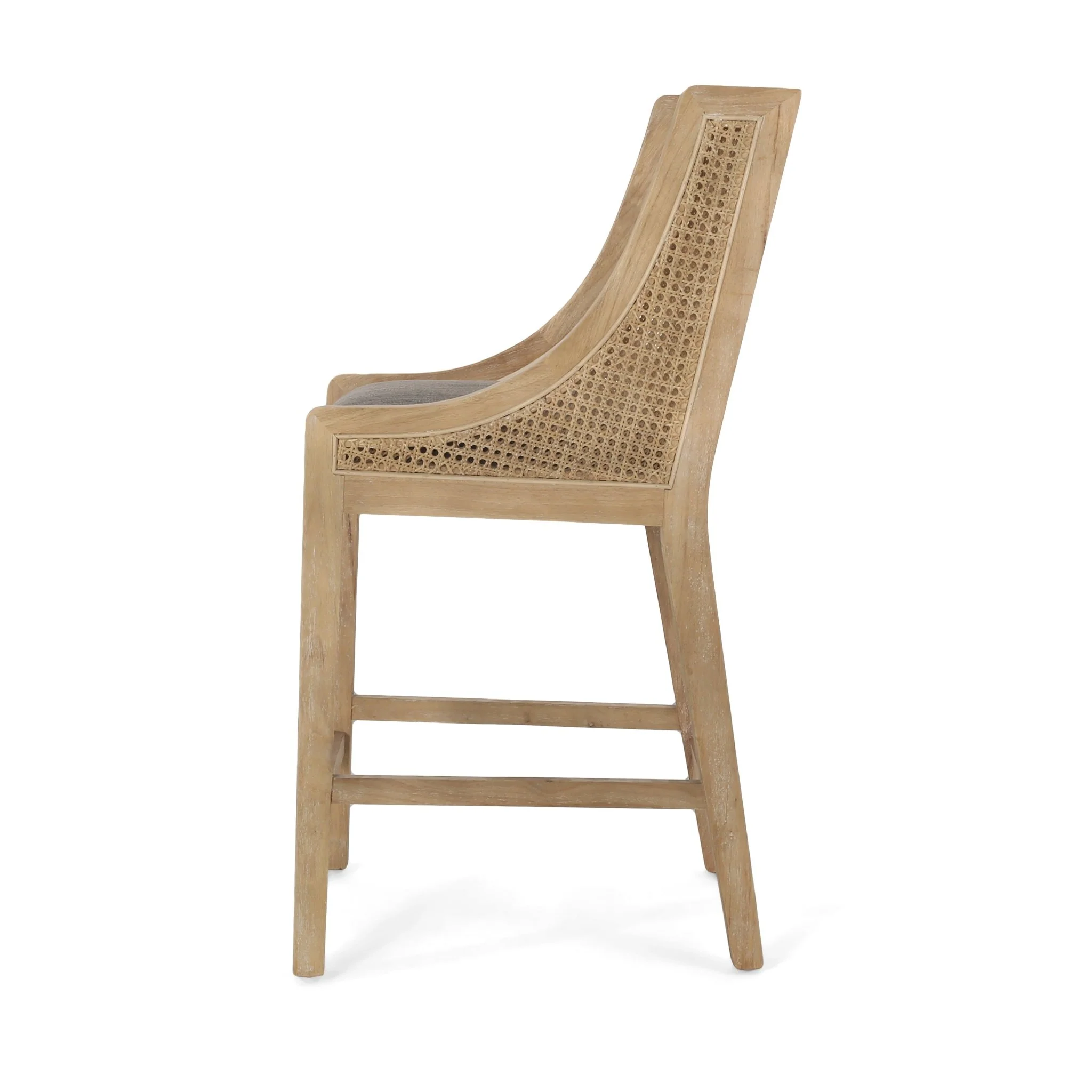 Upholstered Counter Stool with Cane Webbing Backrest, Set of 2 - Image 7