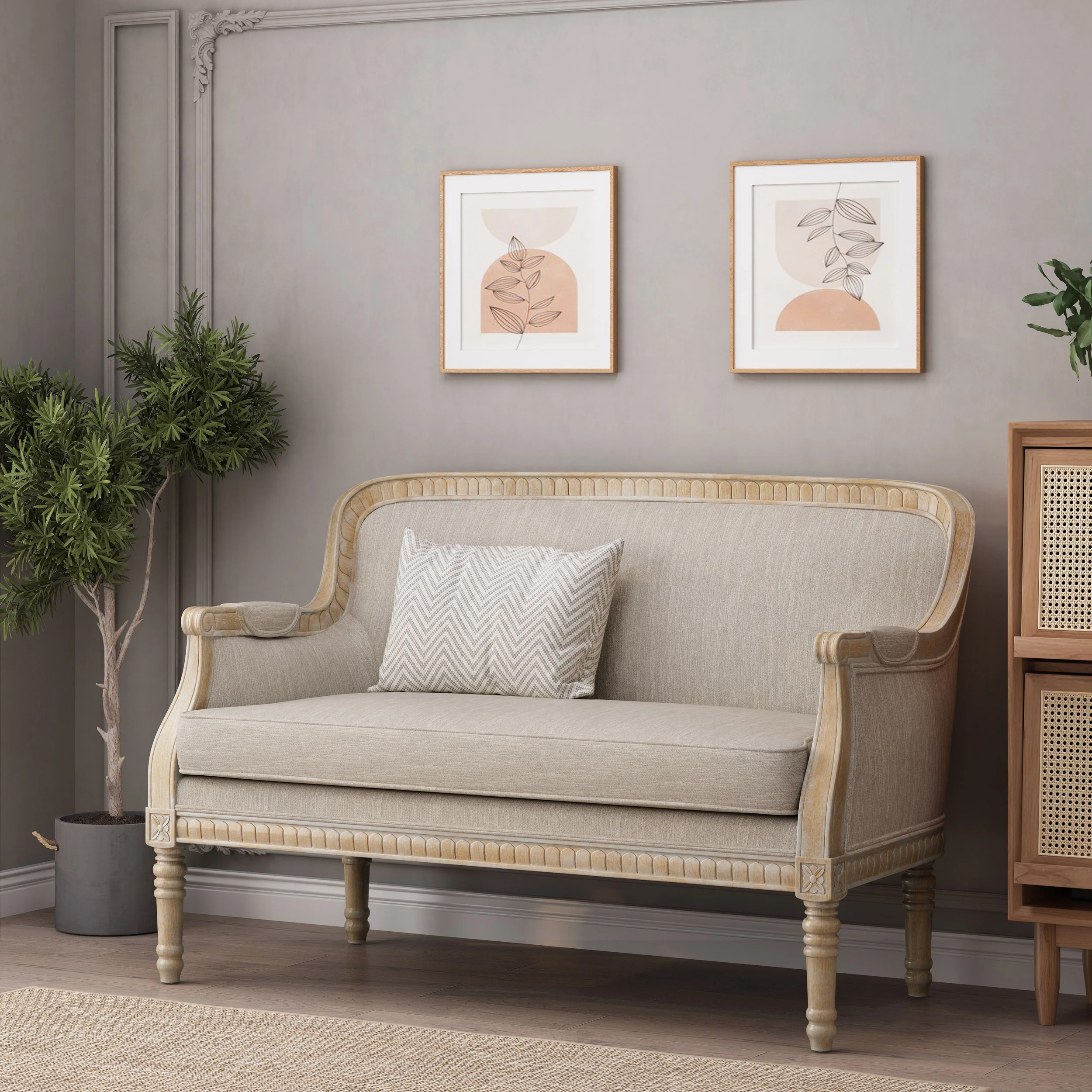 Upholstered Loveseat with Turned Legs and Recessed Arms - Image 2