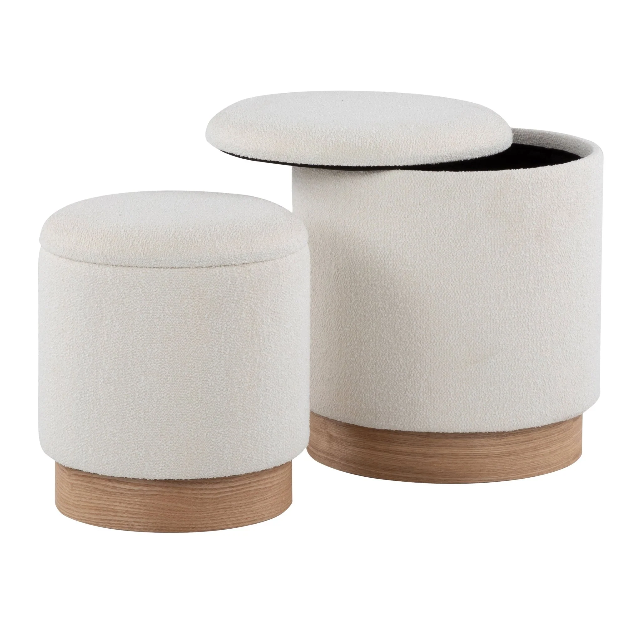 Upholstered Ottoman with Natural Wood Base, Set of 2 - Image 2
