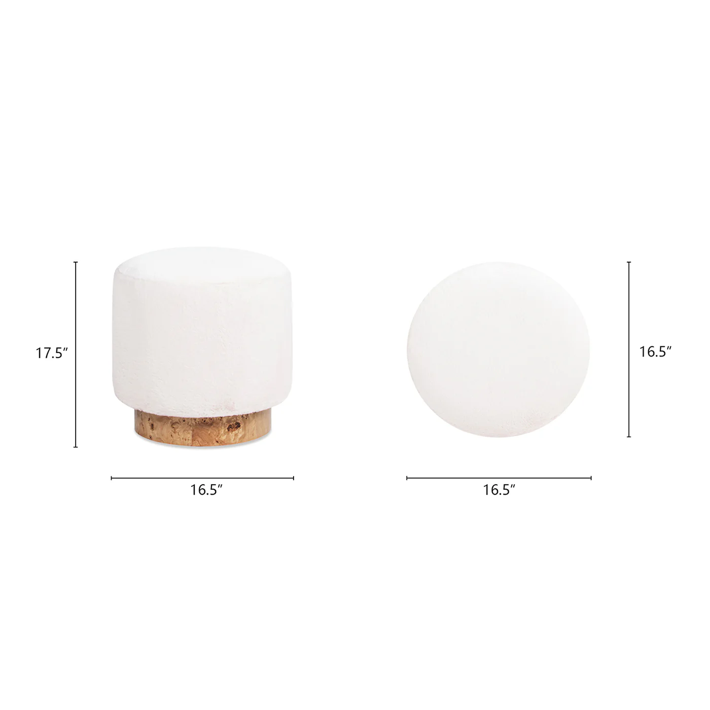 Upholstered Round Ottoman with Burl Wood Veneer Base - Image 7