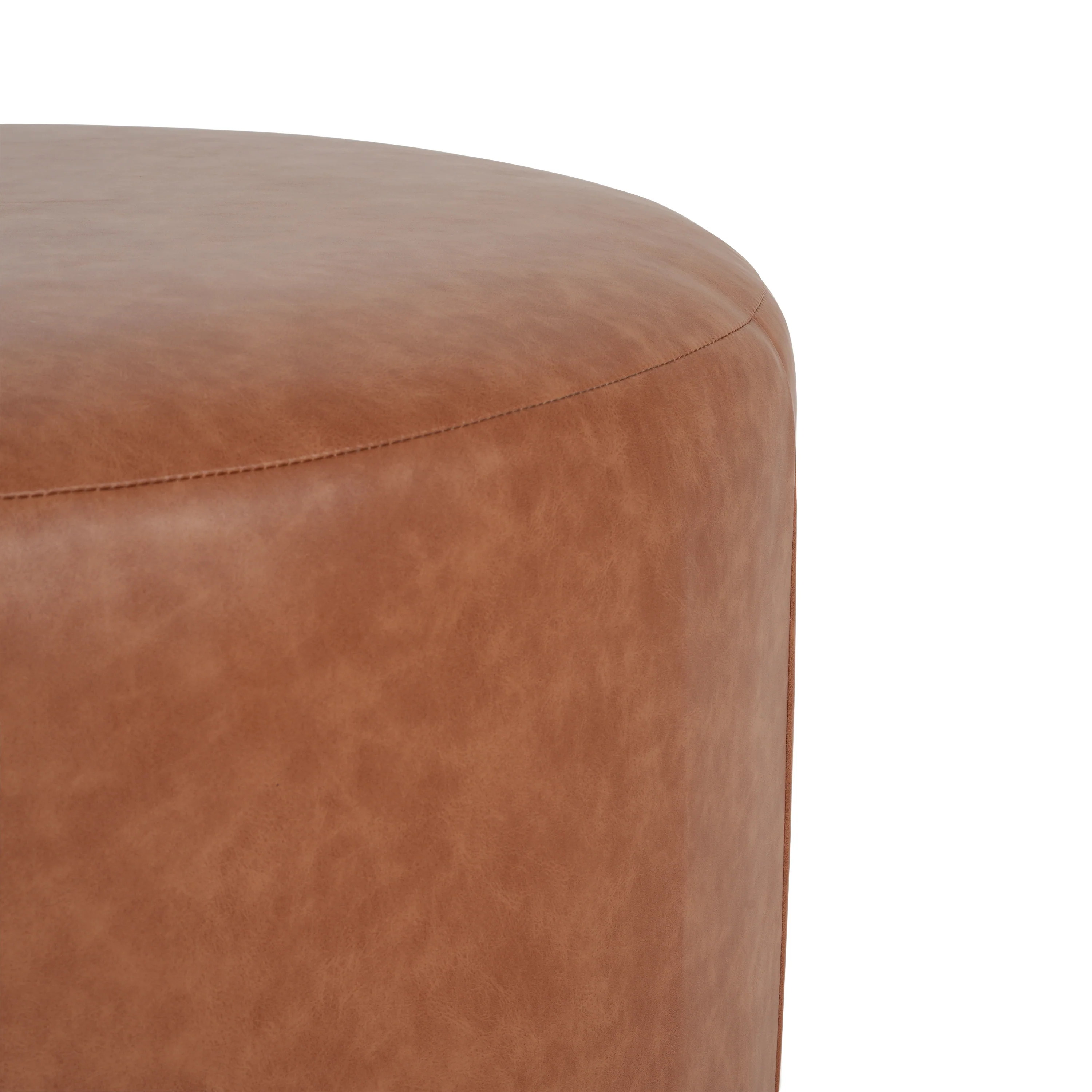 Upholstered Round Vegan Leather Ottoman - Image 26