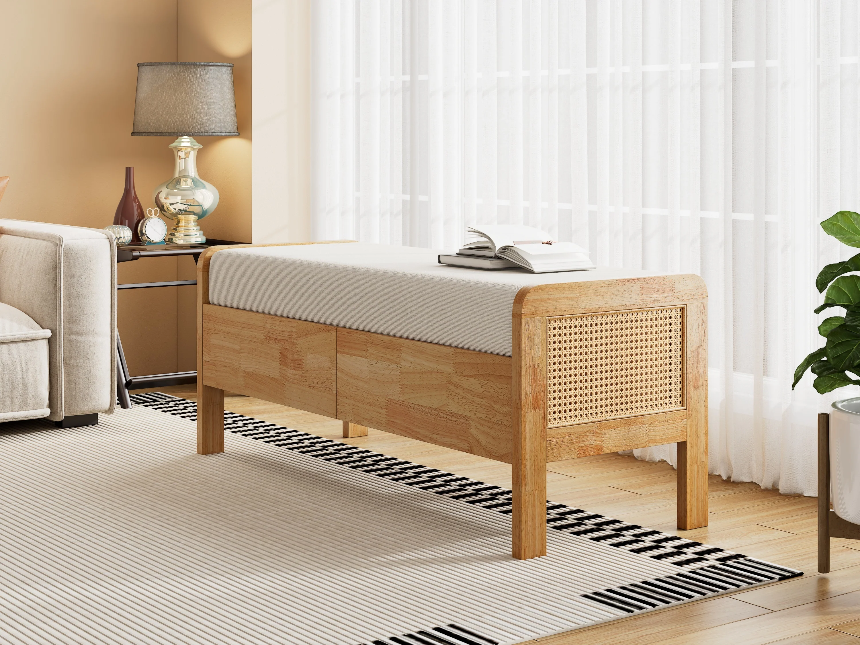 Upholstered Storage Ottoman Bench with Cushion - Image 16
