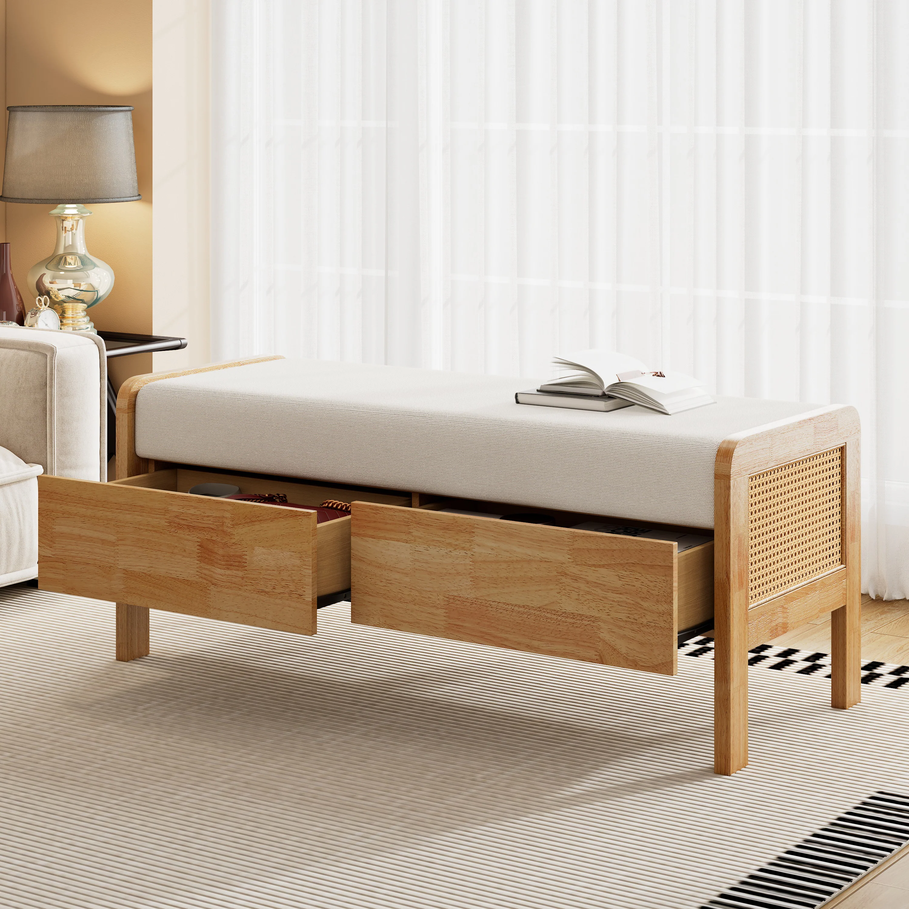 Upholstered Storage Ottoman Bench with Cushion - Image 2