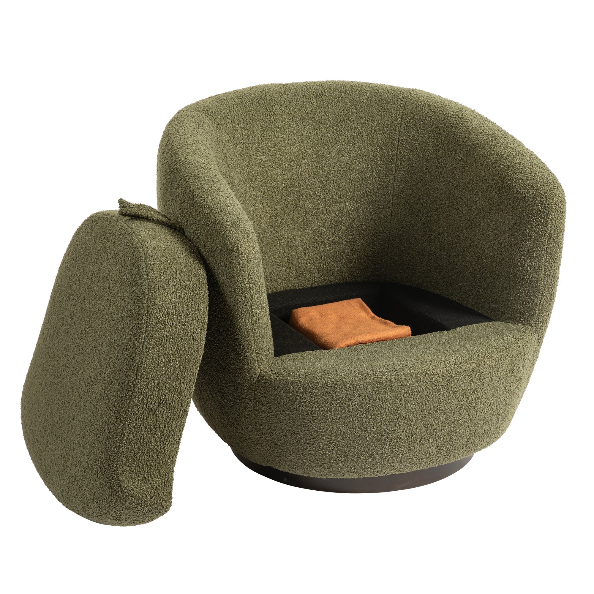 Upholstered Swivel Barrel Chair with Metal Base and Storage - Image 7