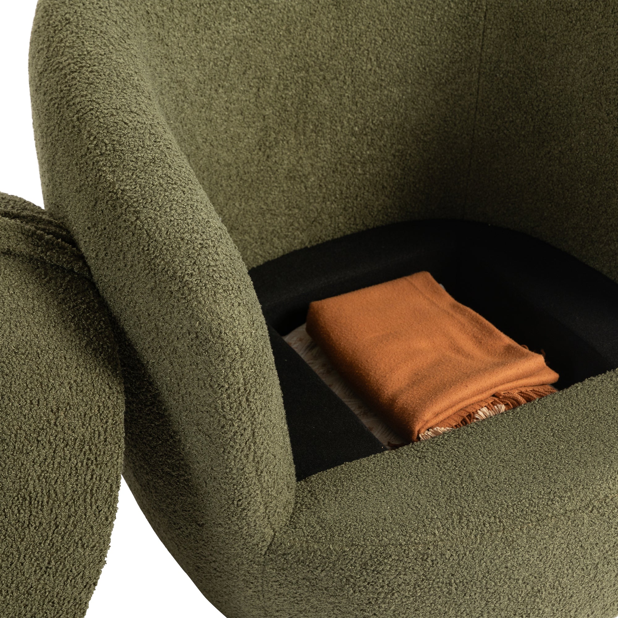 Upholstered Swivel Barrel Chair with Metal Base and Storage - Image 8