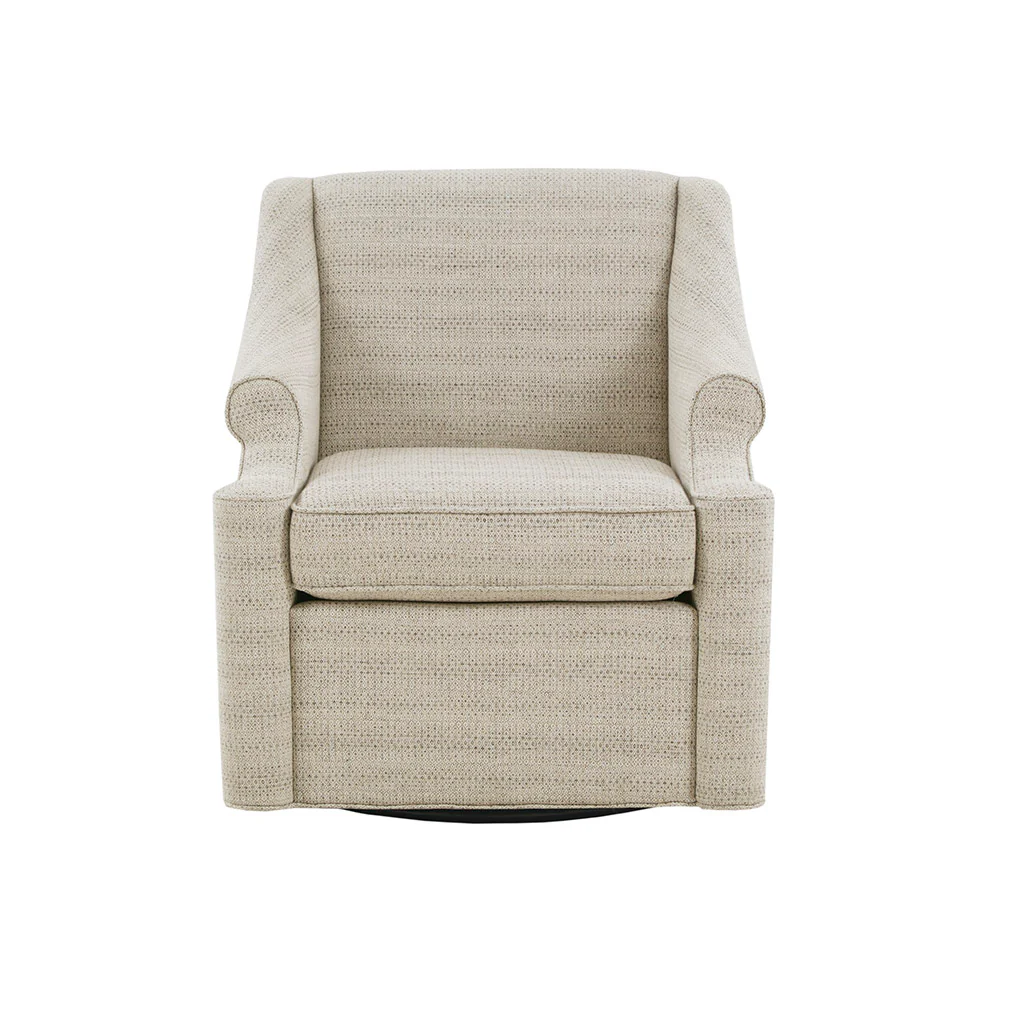 Upholstered Swivel Chair with Recessed Arms and Tight Back - Image 3