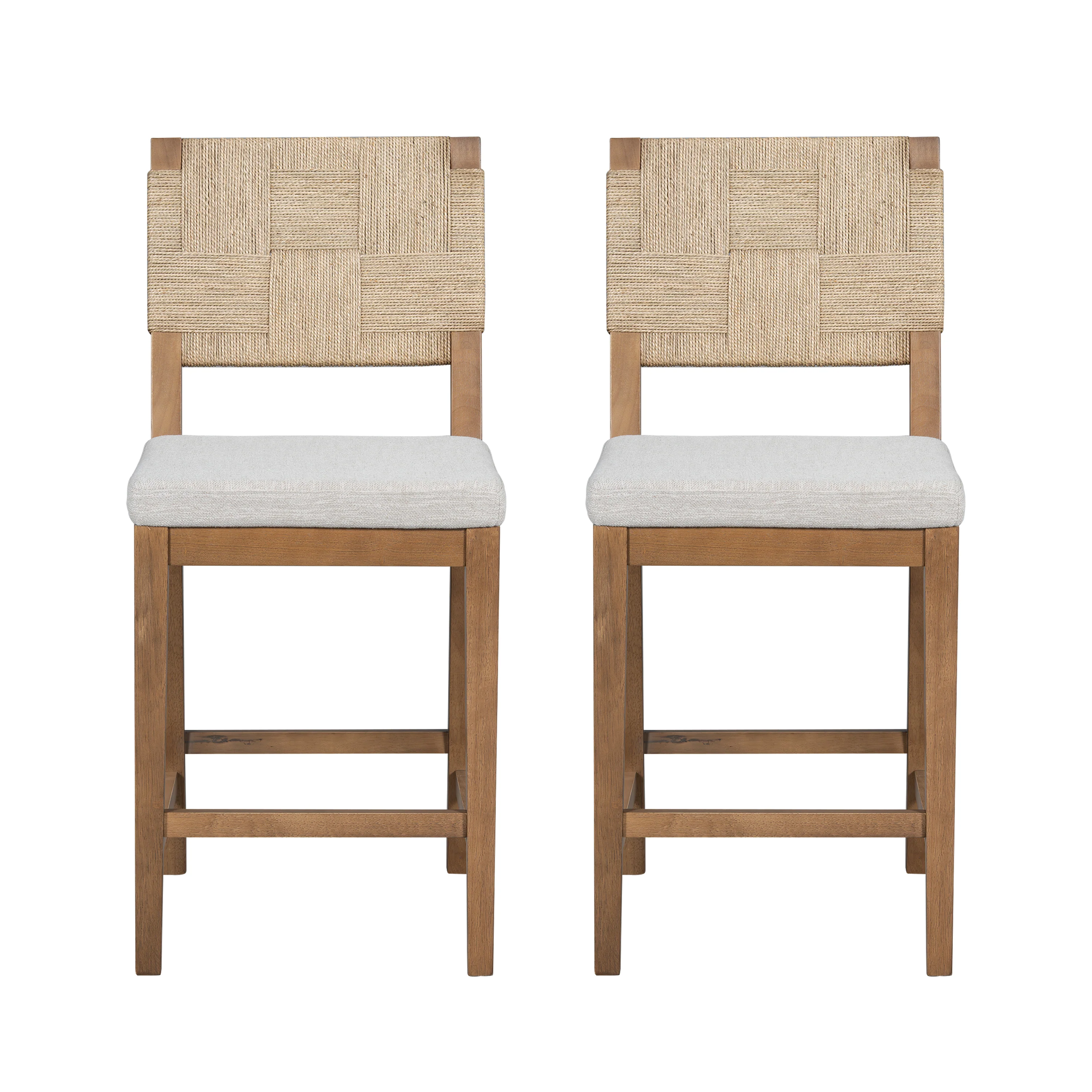 Upholstered Woven Backrest Counter Stool, Set of 2 - Image 22