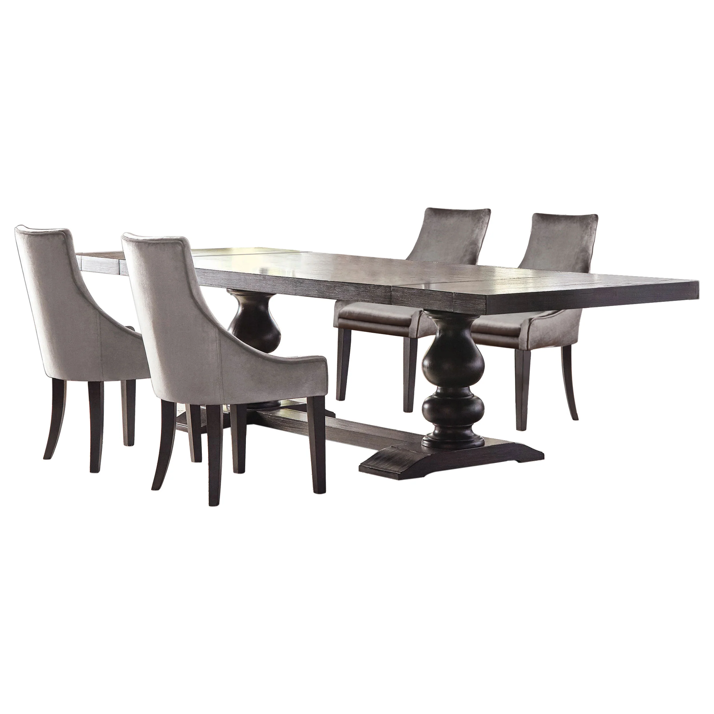 Vallerie Antique Noir and Grey Dining Set with Upholstered Dining Chairs - Image 14