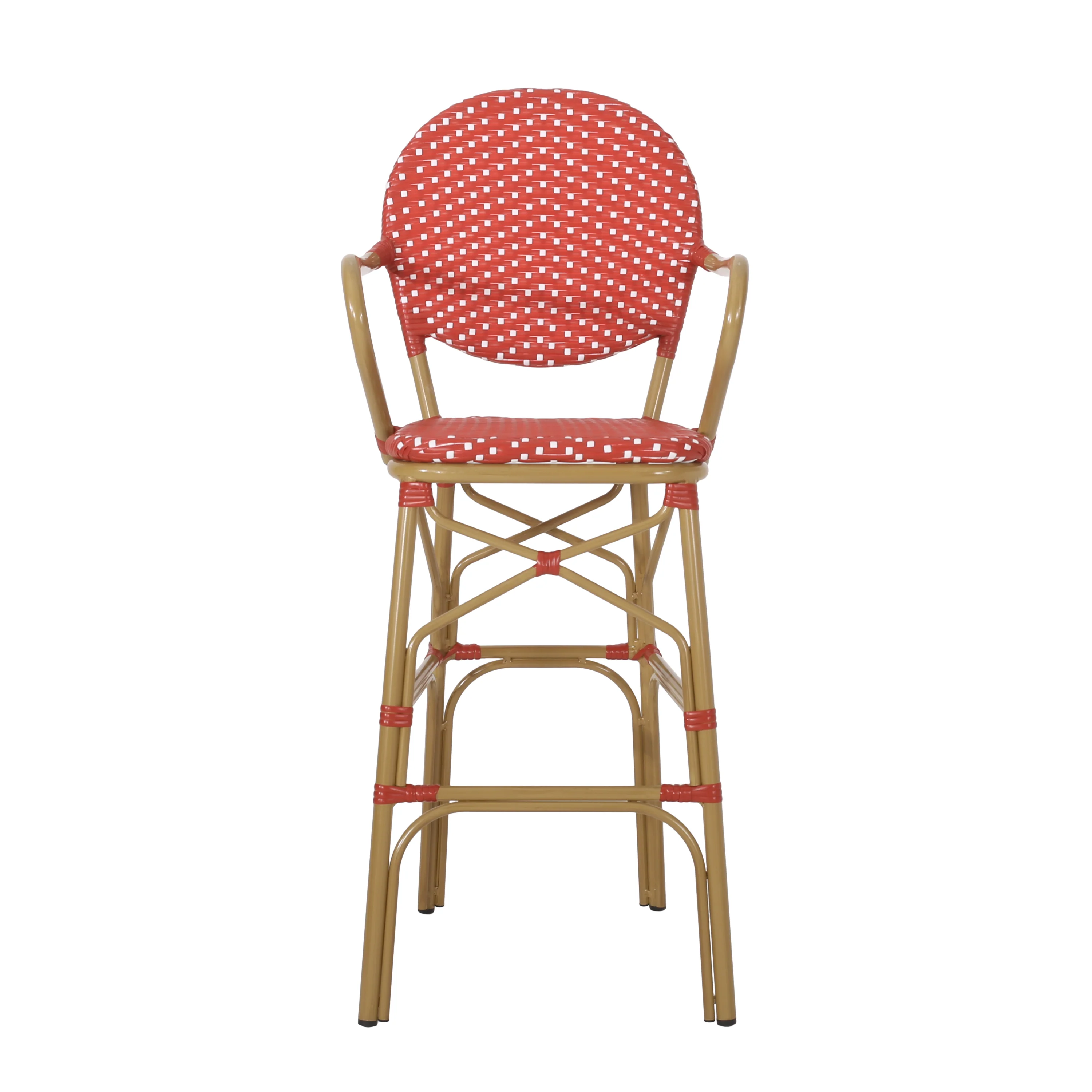 Valorous Outdoor Wicker Bar Stool with Round Back and Curved Arms, Set of 2 - Image 32