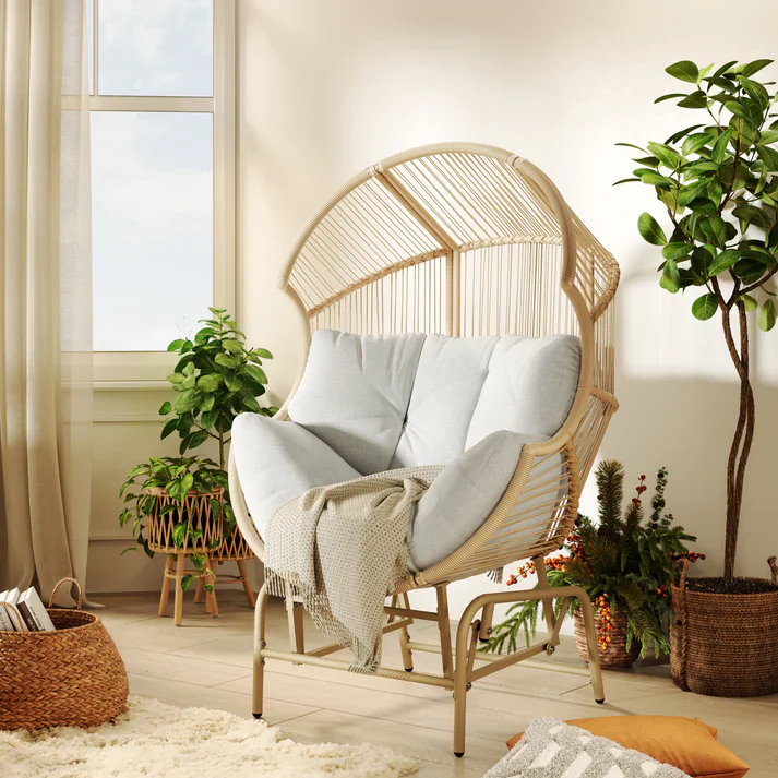 Variscite Outdoor Wicker Glider Chair with Cushion Seat - Image 2