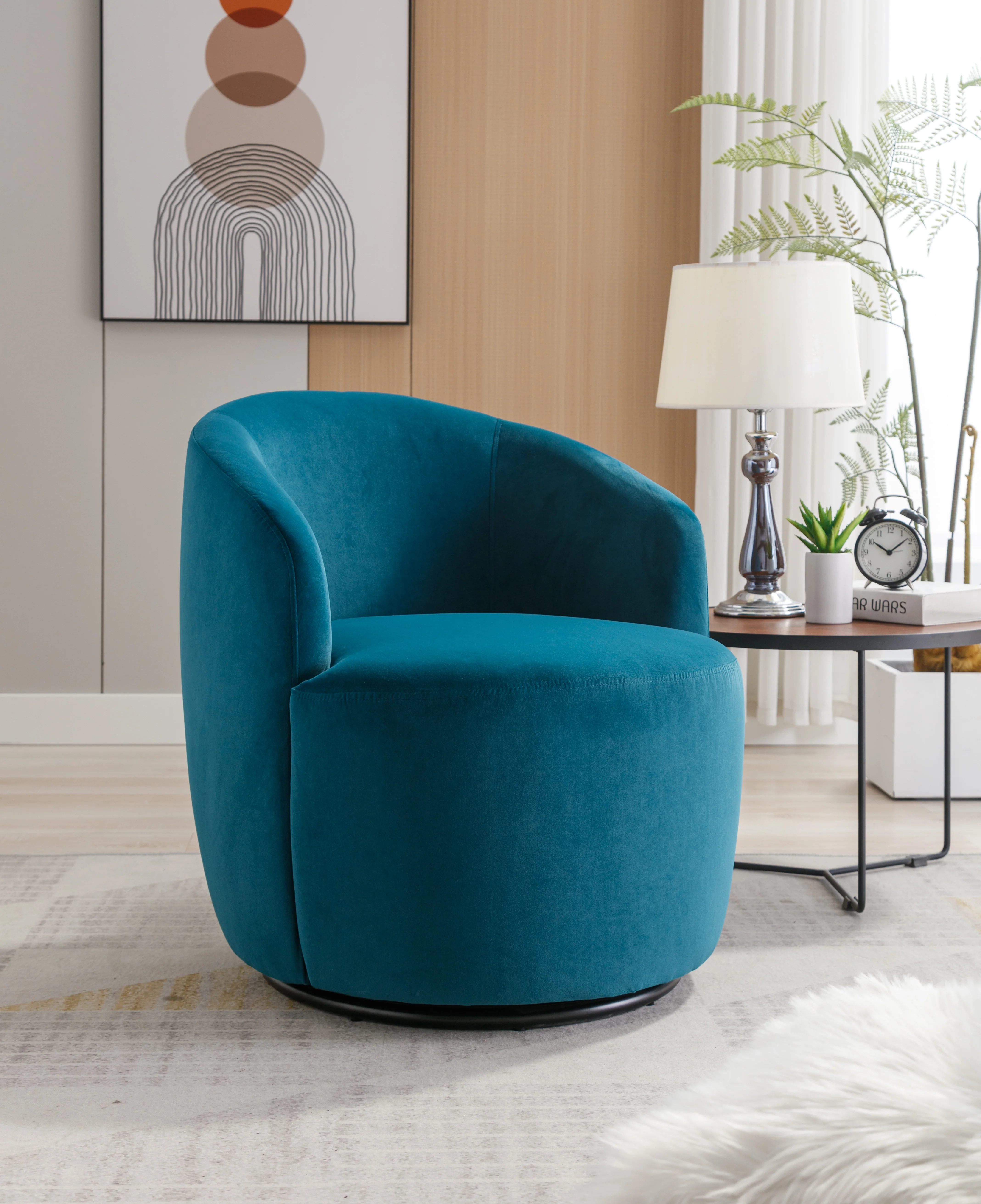 Swivel Barrel Accent Chair with Velvet Fabric - Image 62
