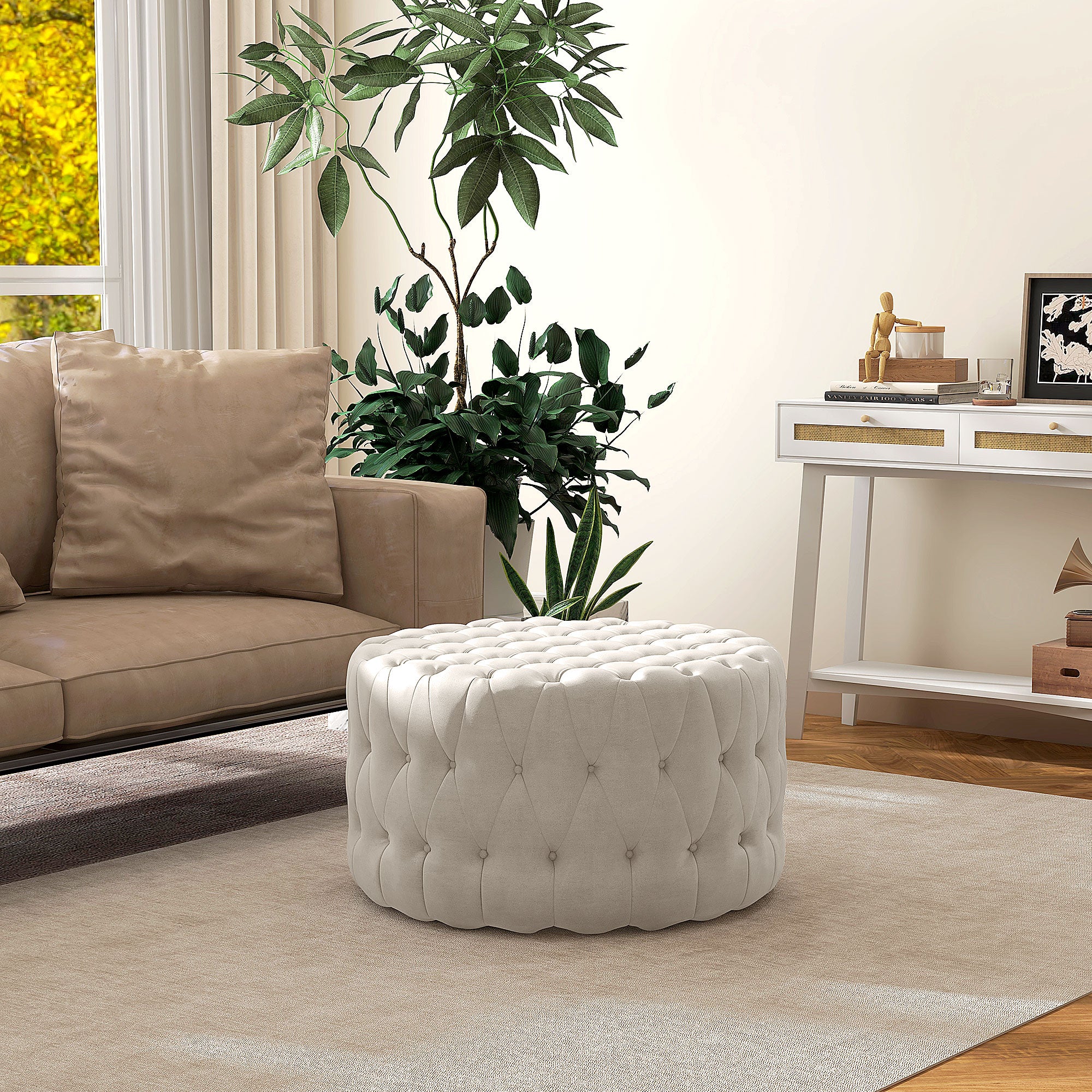 Velvet-feel Round Ottoman - Image 6