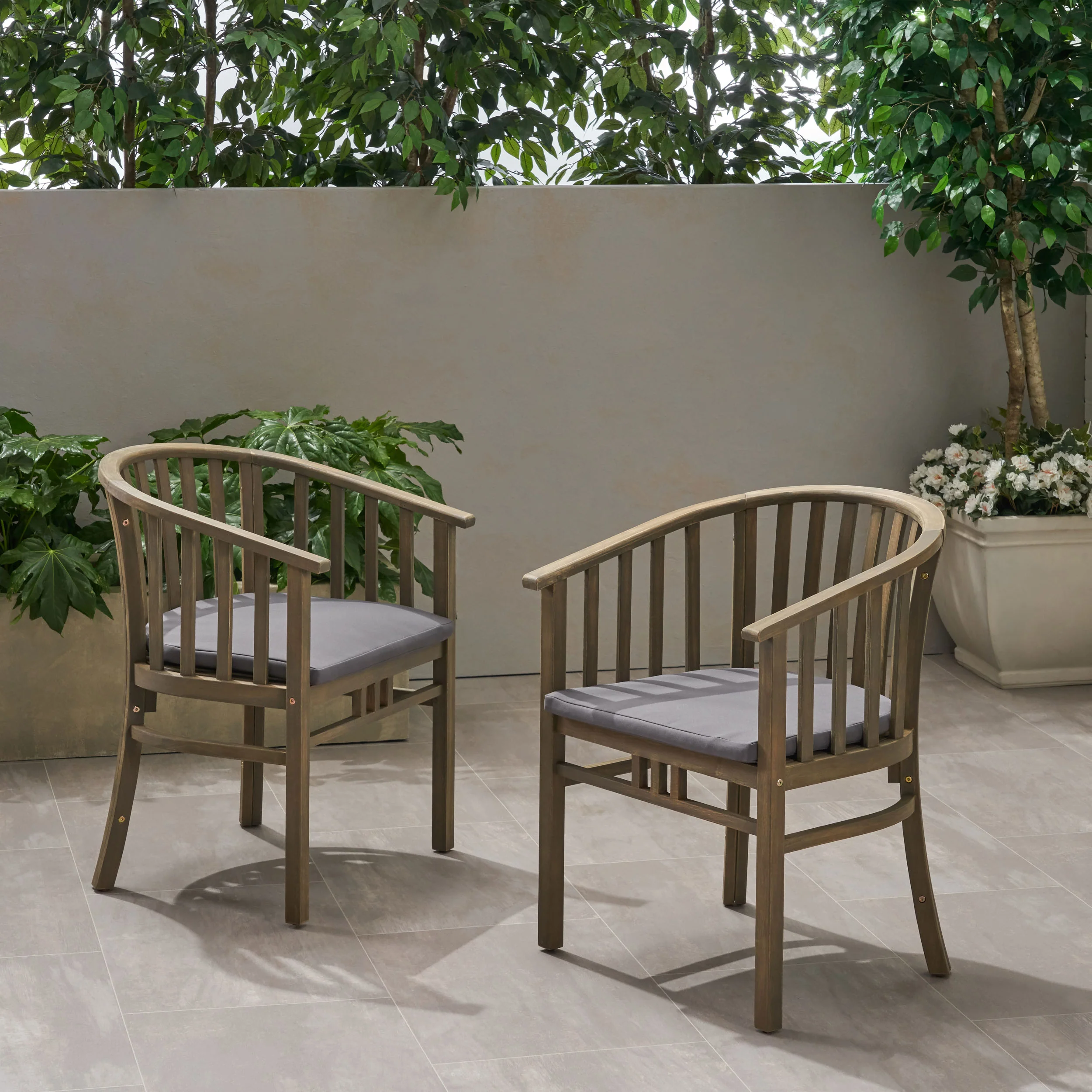 Venerable Outdoor Dining Chair with Slatted Back and Cushion Seat, Set of 2 - Image 9