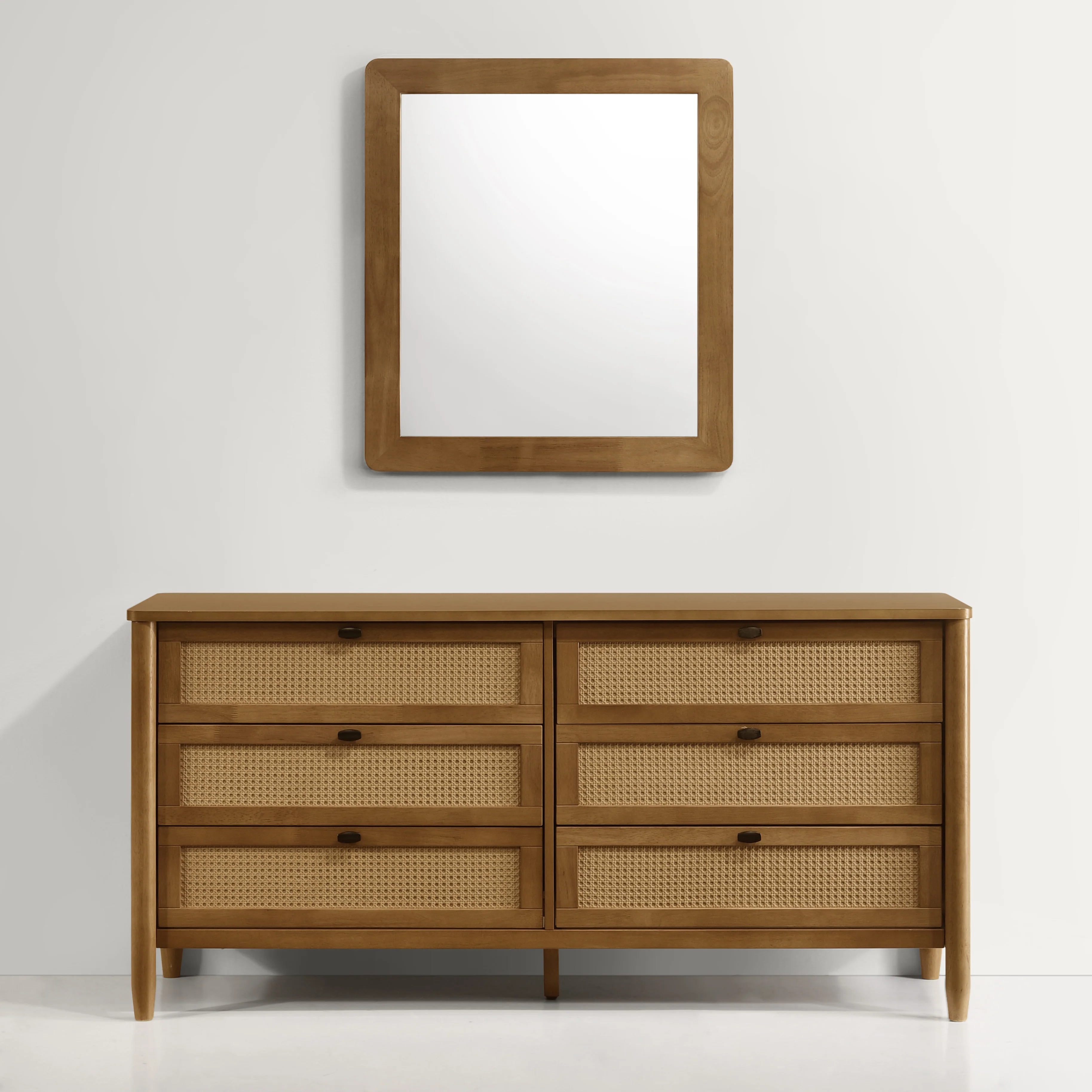 Vichy Wood and Rattan 6-Drawer Dresser with Mirror - Image 2