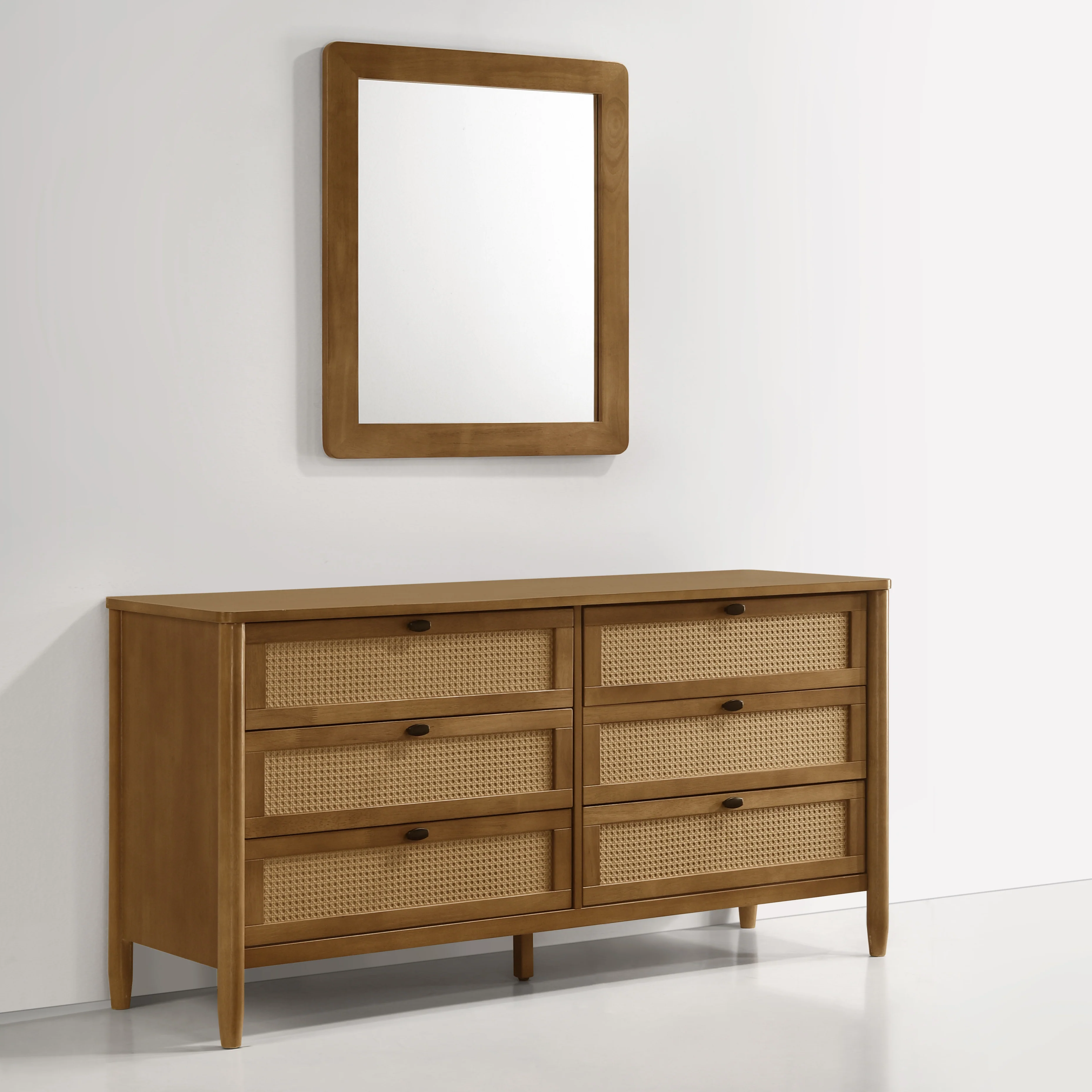 Vichy Wood and Rattan 6-Drawer Dresser with Mirror - Image 3