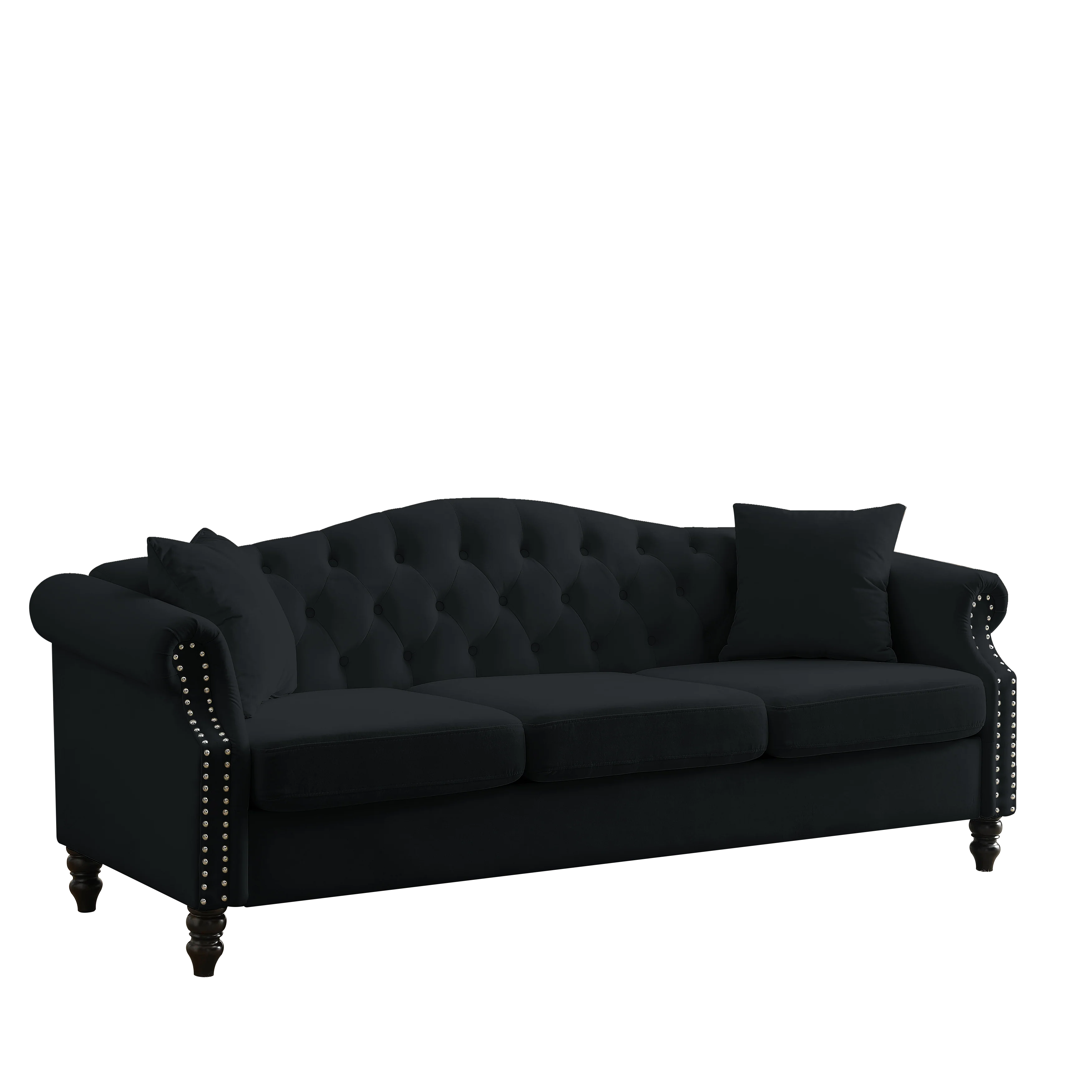 Nailhead Velvet Pitched Back Chesterfield 3-Seater Sofa - Image 12