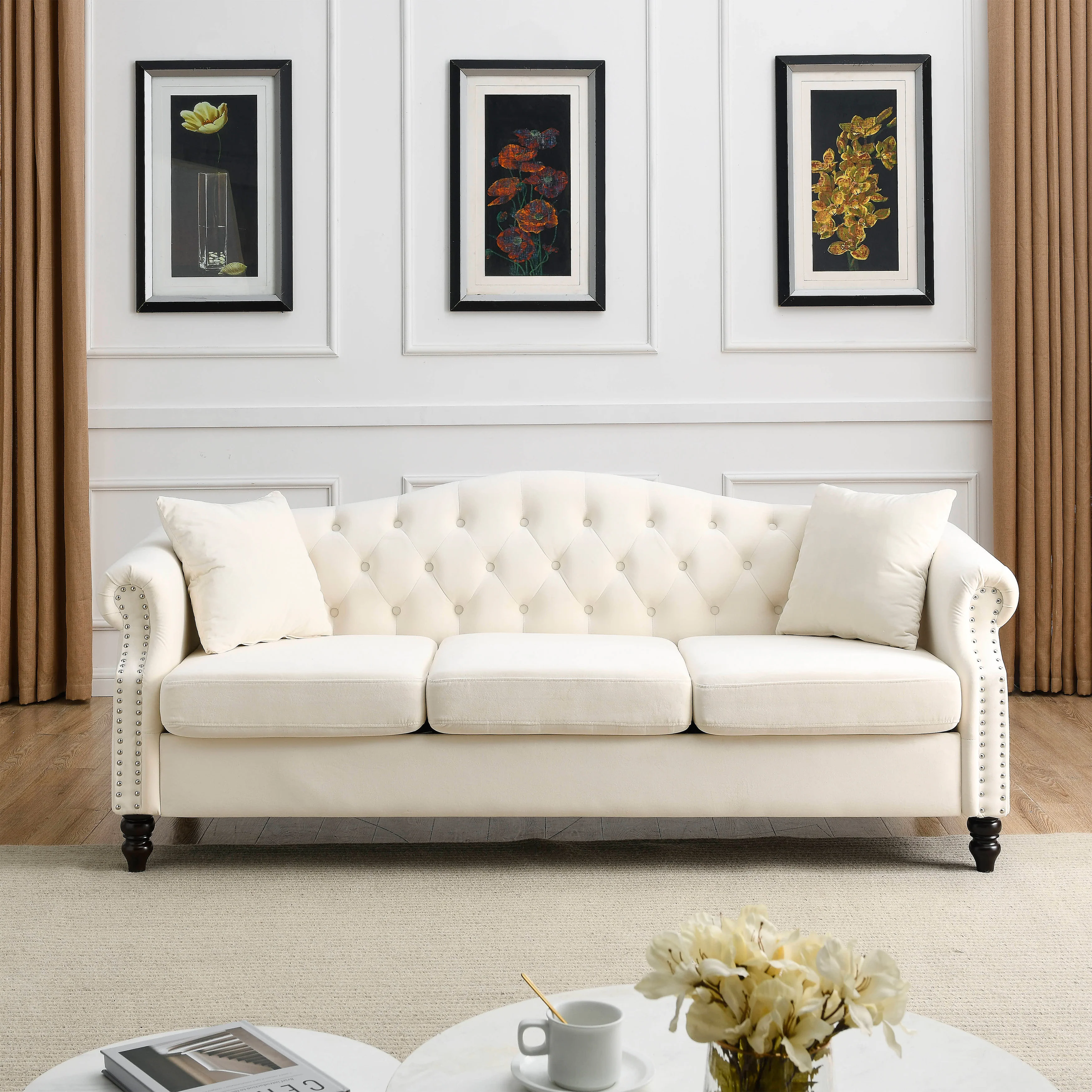 Nailhead Velvet Pitched Back Chesterfield 3-Seater Sofa - Image 19