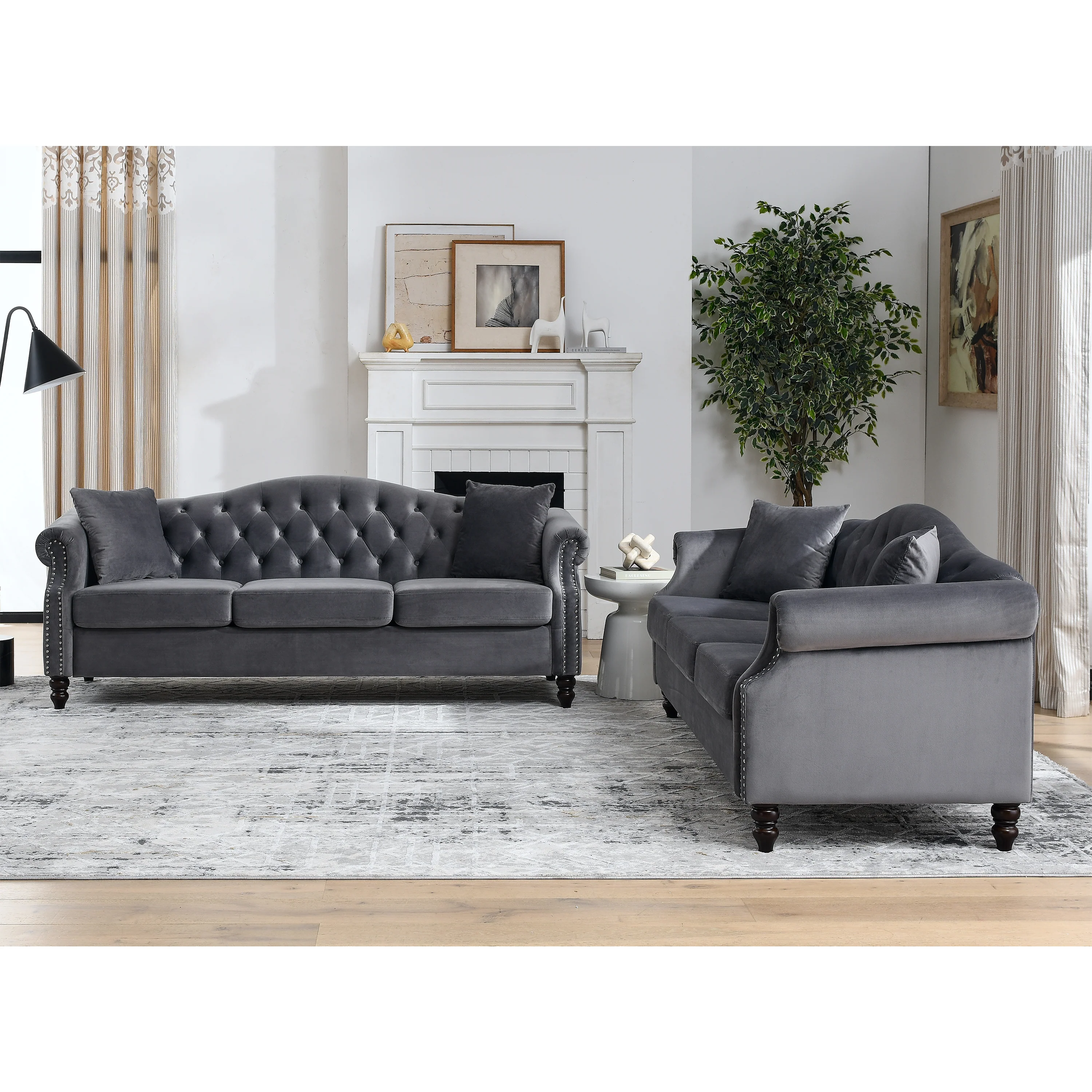 Nailhead Velvet Pitched Back Chesterfield 3-Seater Sofa - Image 39