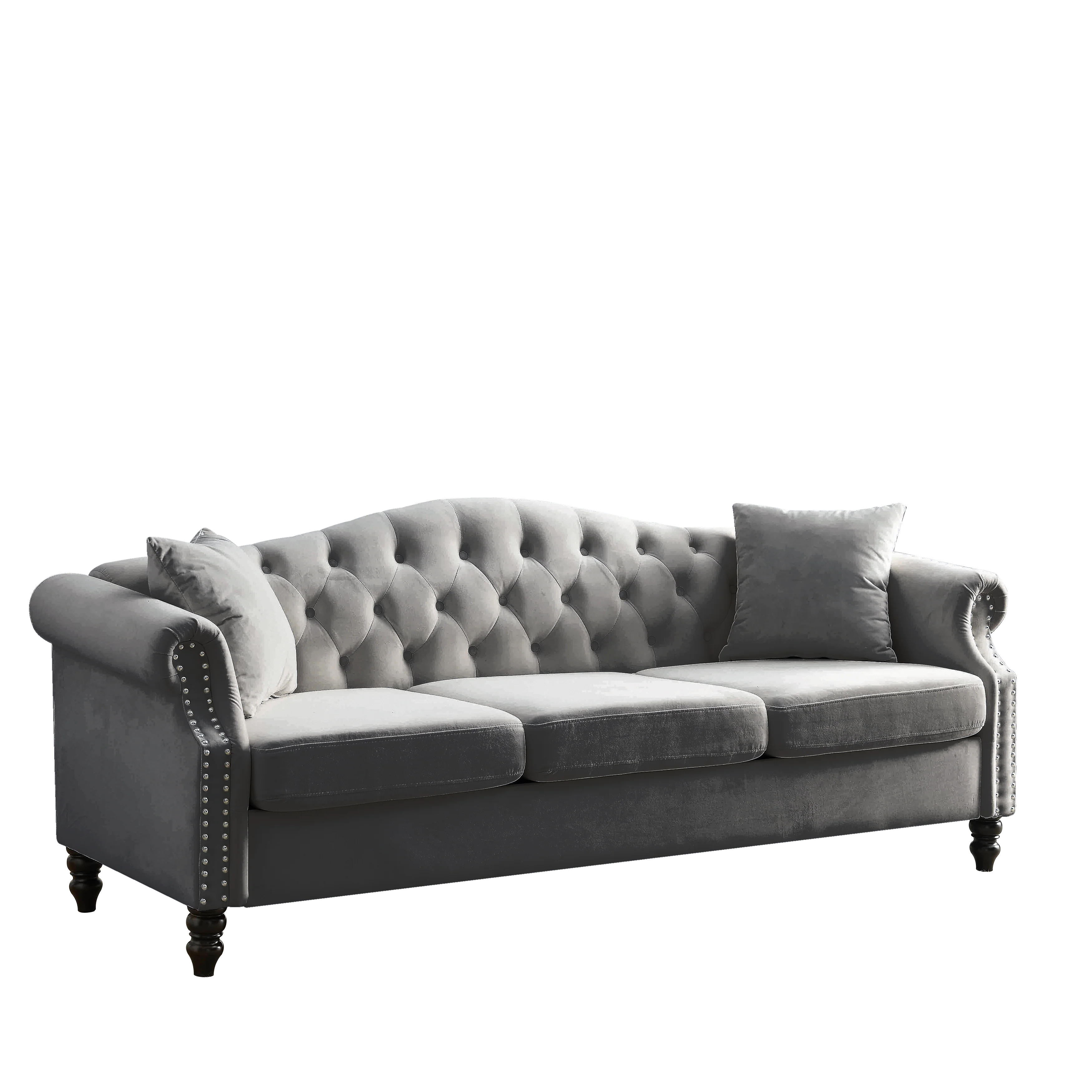 Nailhead Velvet Pitched Back Chesterfield 3-Seater Sofa - Image 51