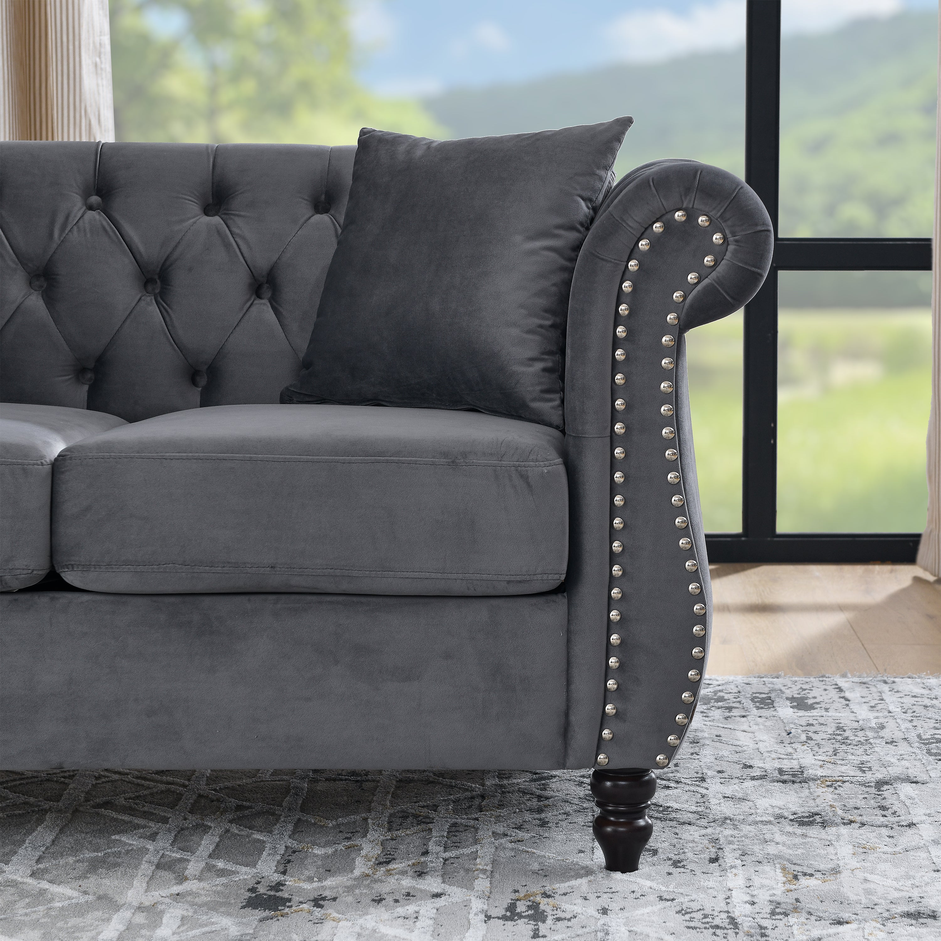 Nailhead Velvet Chesterfield 3-Seater Sofa - Image 53