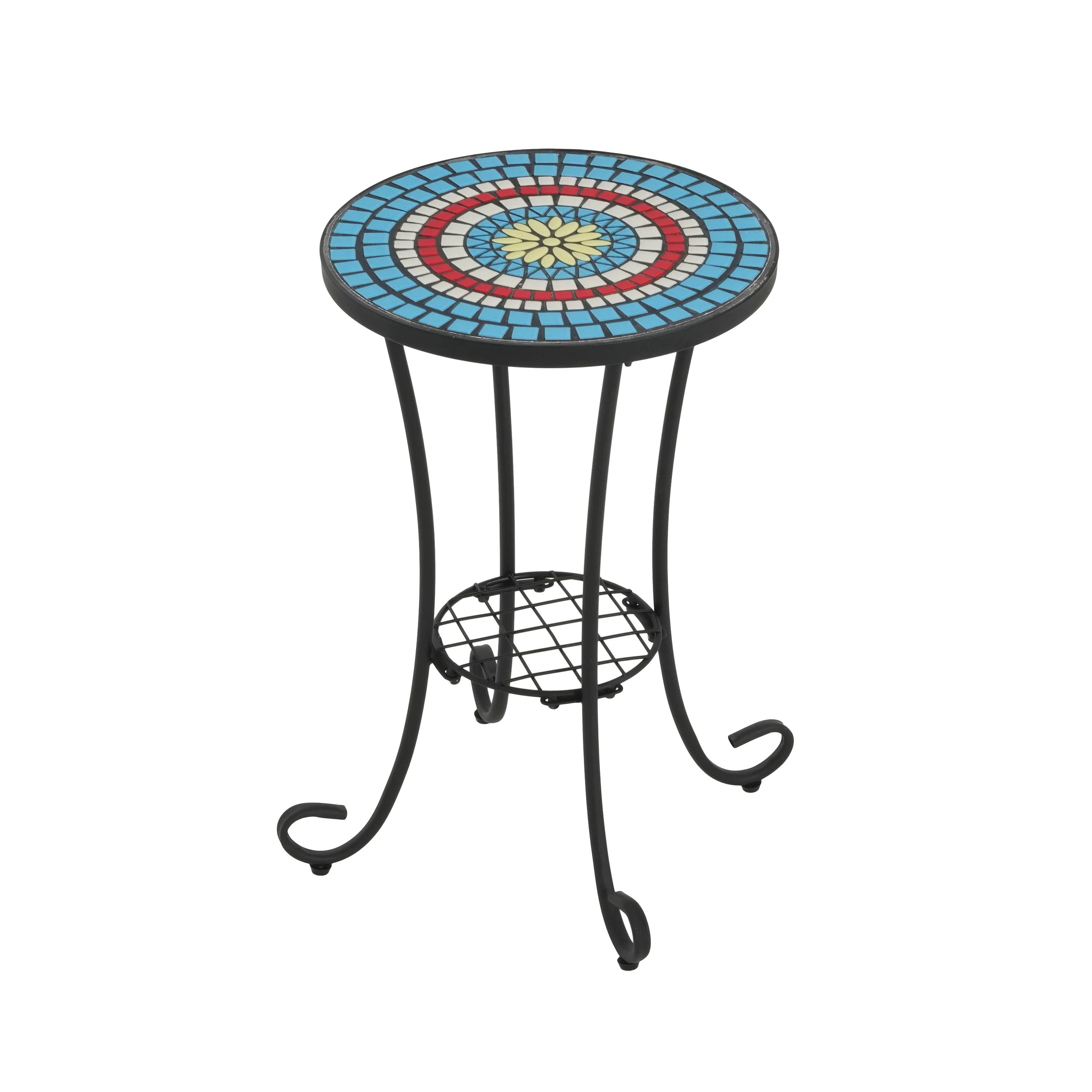 Vortexes Outdoor Side Table with Shelf and Curved Legs