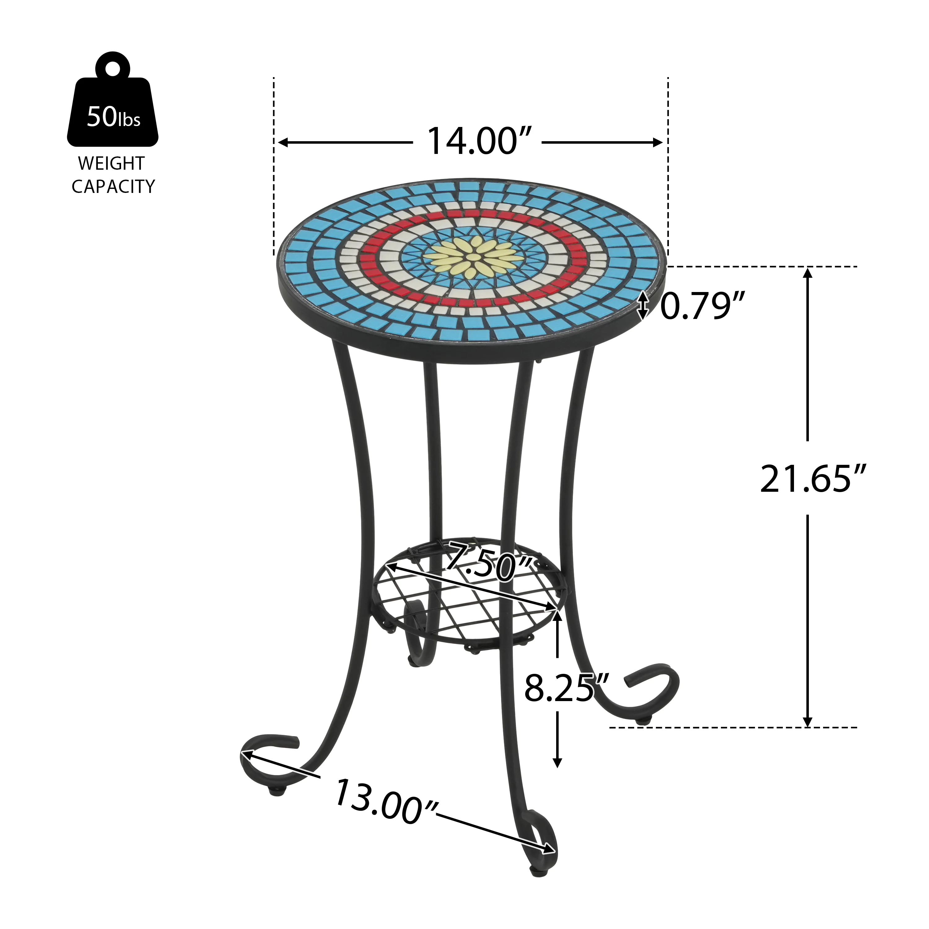 Vortexes Outdoor Side Table with Shelf and Curved Legs - Image 10