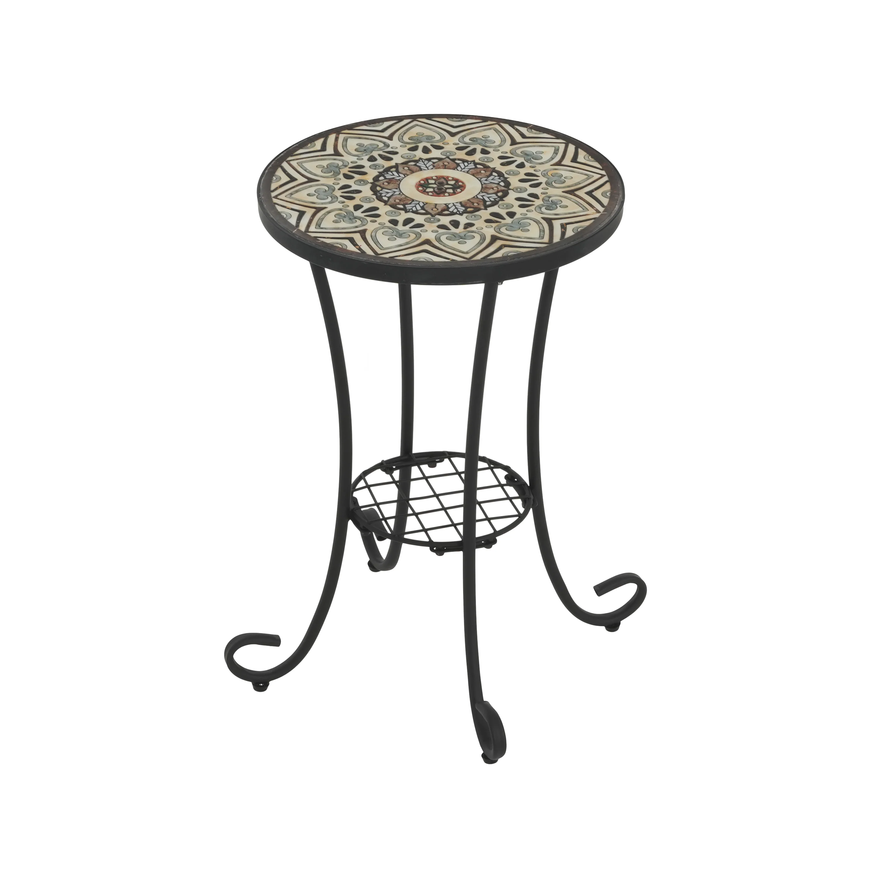 Vortexes Outdoor Side Table with Shelf and Curved Legs - Image 12
