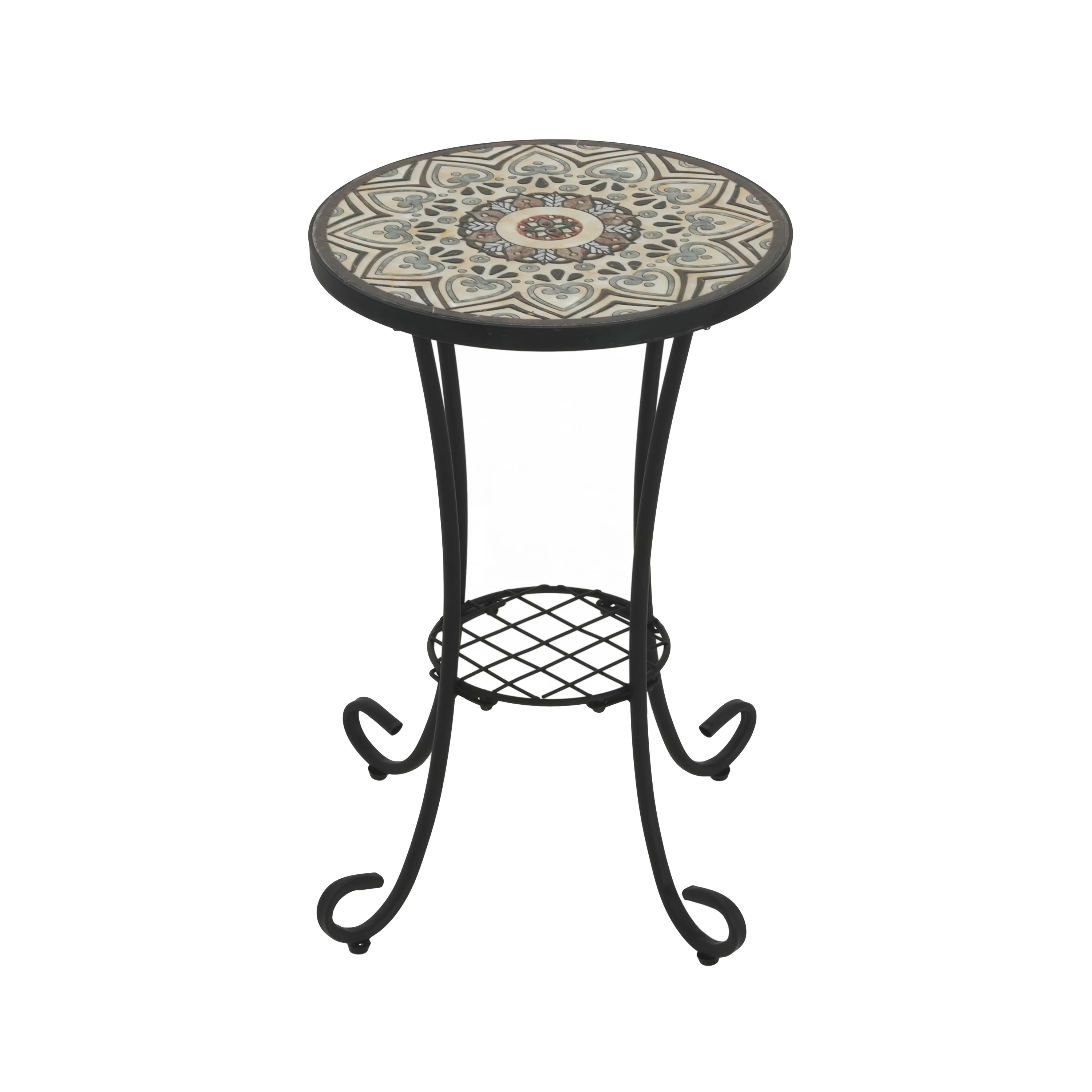 Vortexes Outdoor Side Table with Shelf and Curved Legs - Image 13