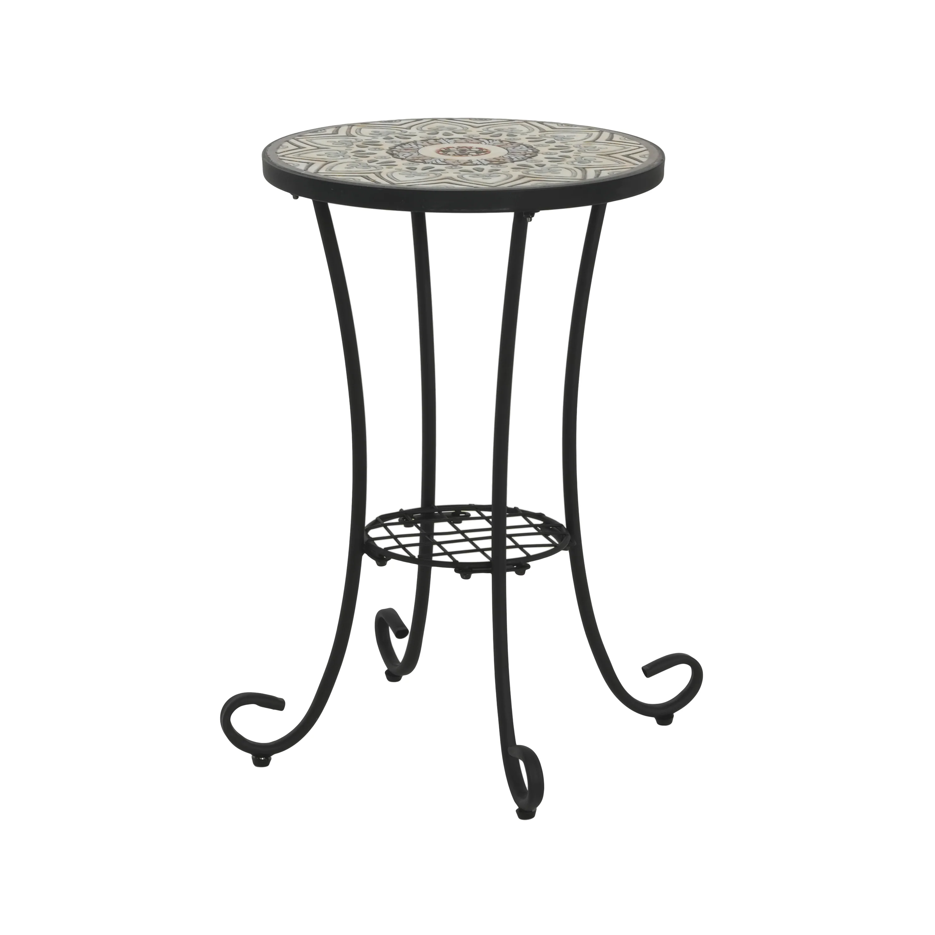 Vortexes Outdoor Side Table with Shelf and Curved Legs - Image 14
