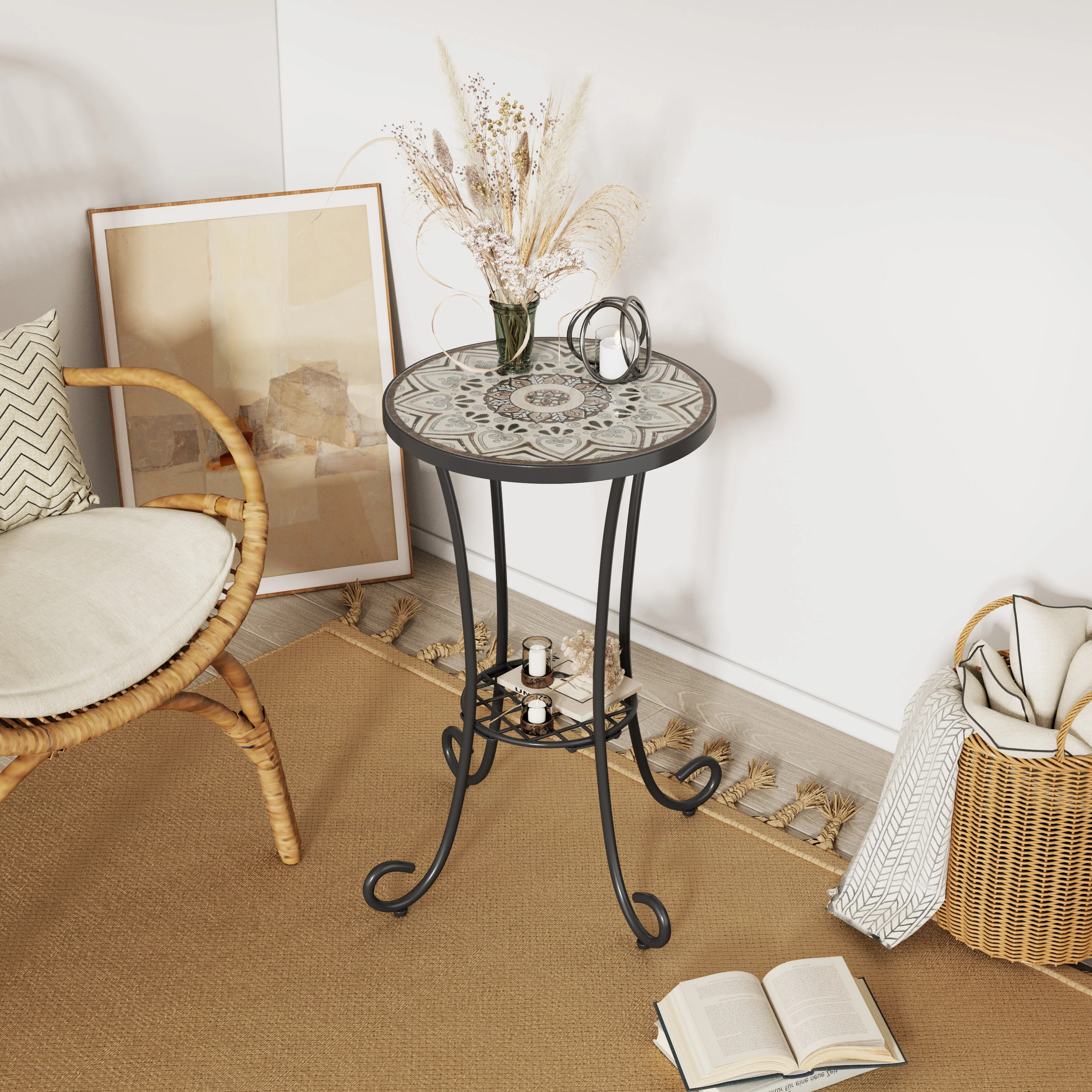 Vortexes Outdoor Side Table with Shelf and Curved Legs - Image 17