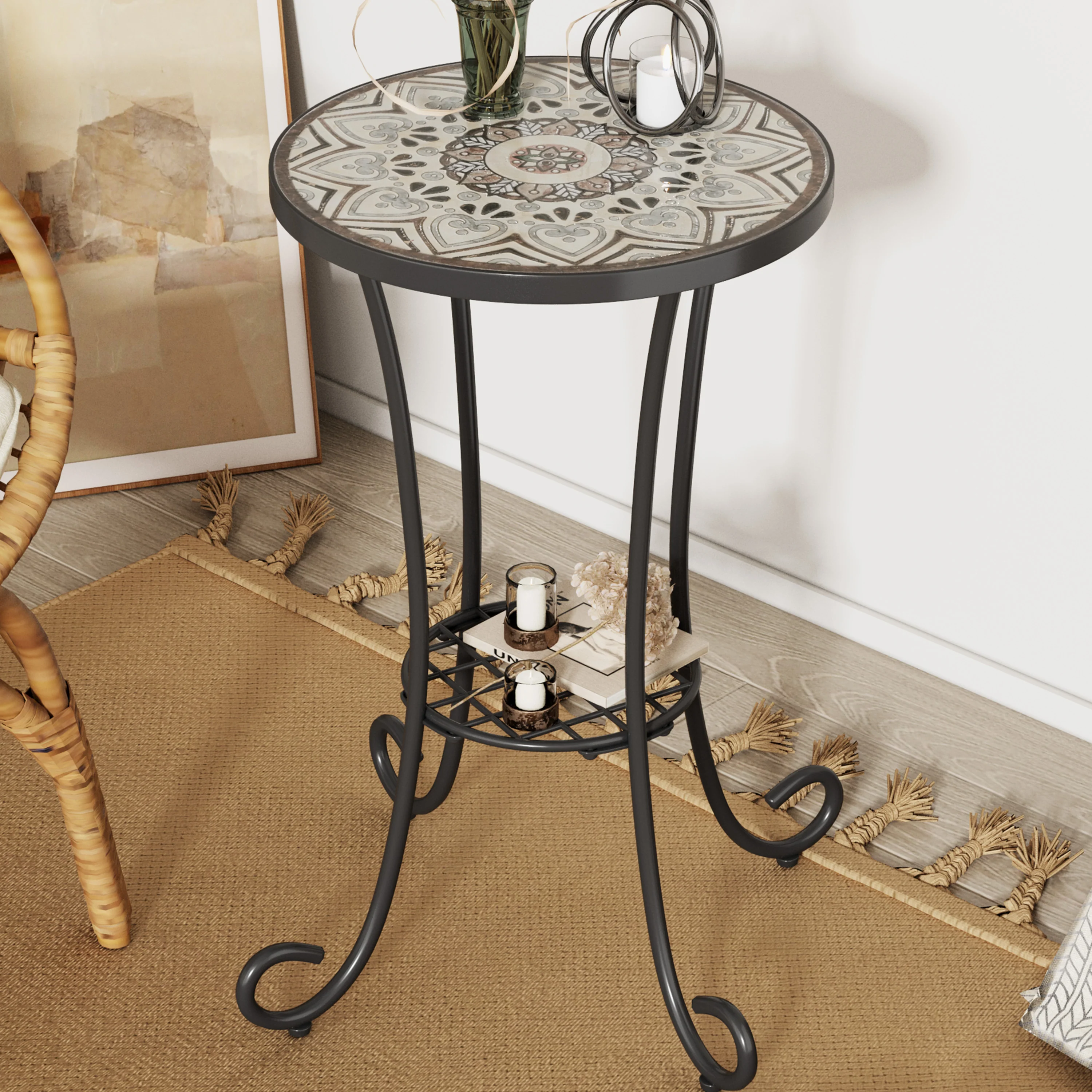 Vortexes Outdoor Side Table with Shelf and Curved Legs - Image 18