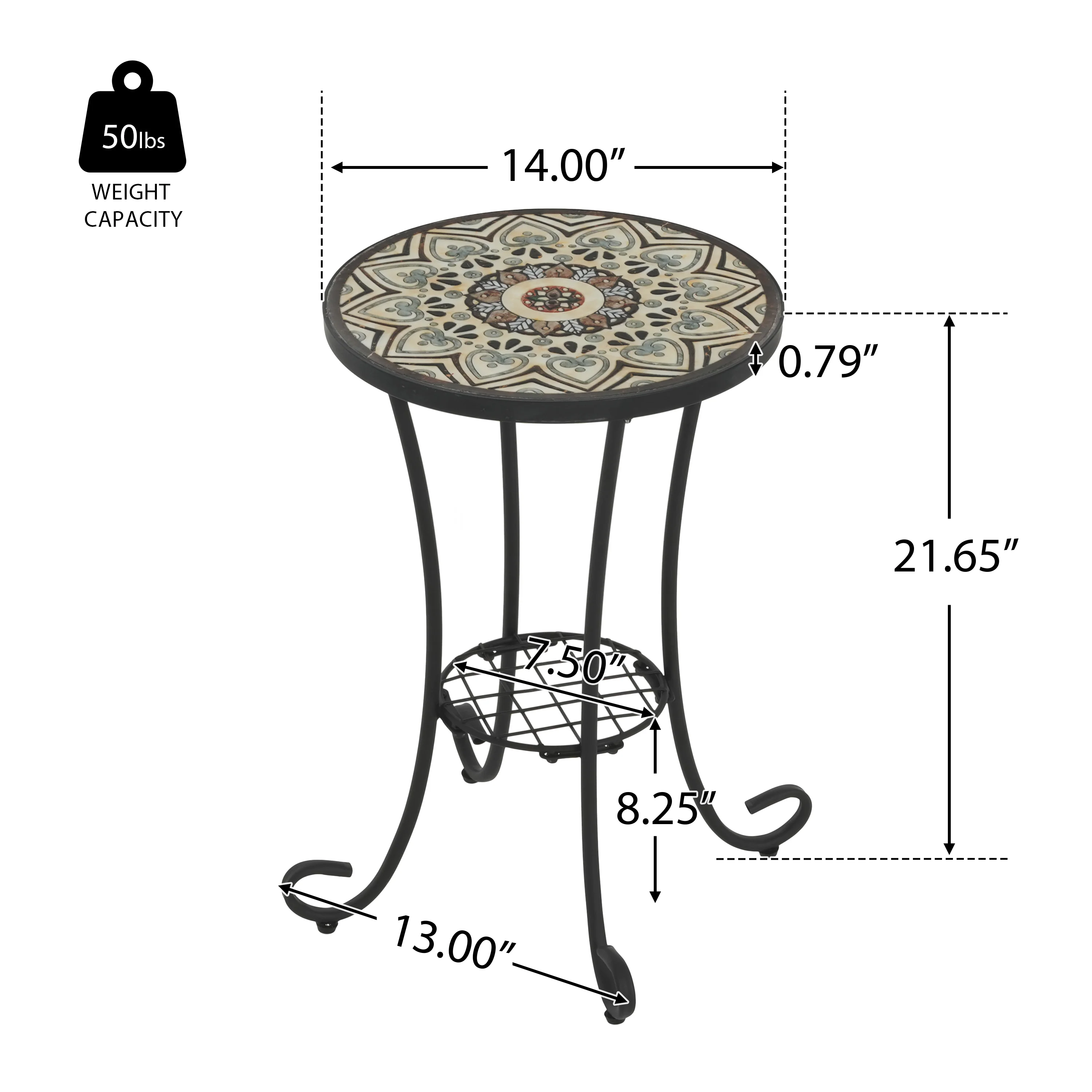 Vortexes Outdoor Side Table with Shelf and Curved Legs - Image 19