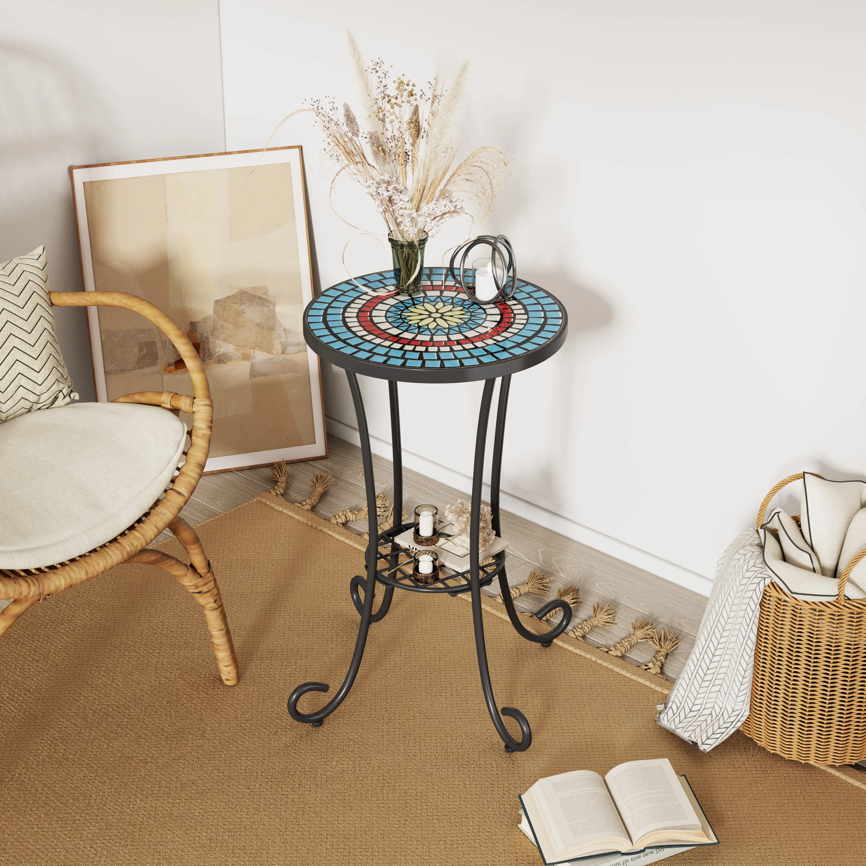 Vortexes Outdoor Side Table with Shelf and Curved Legs - Image 2