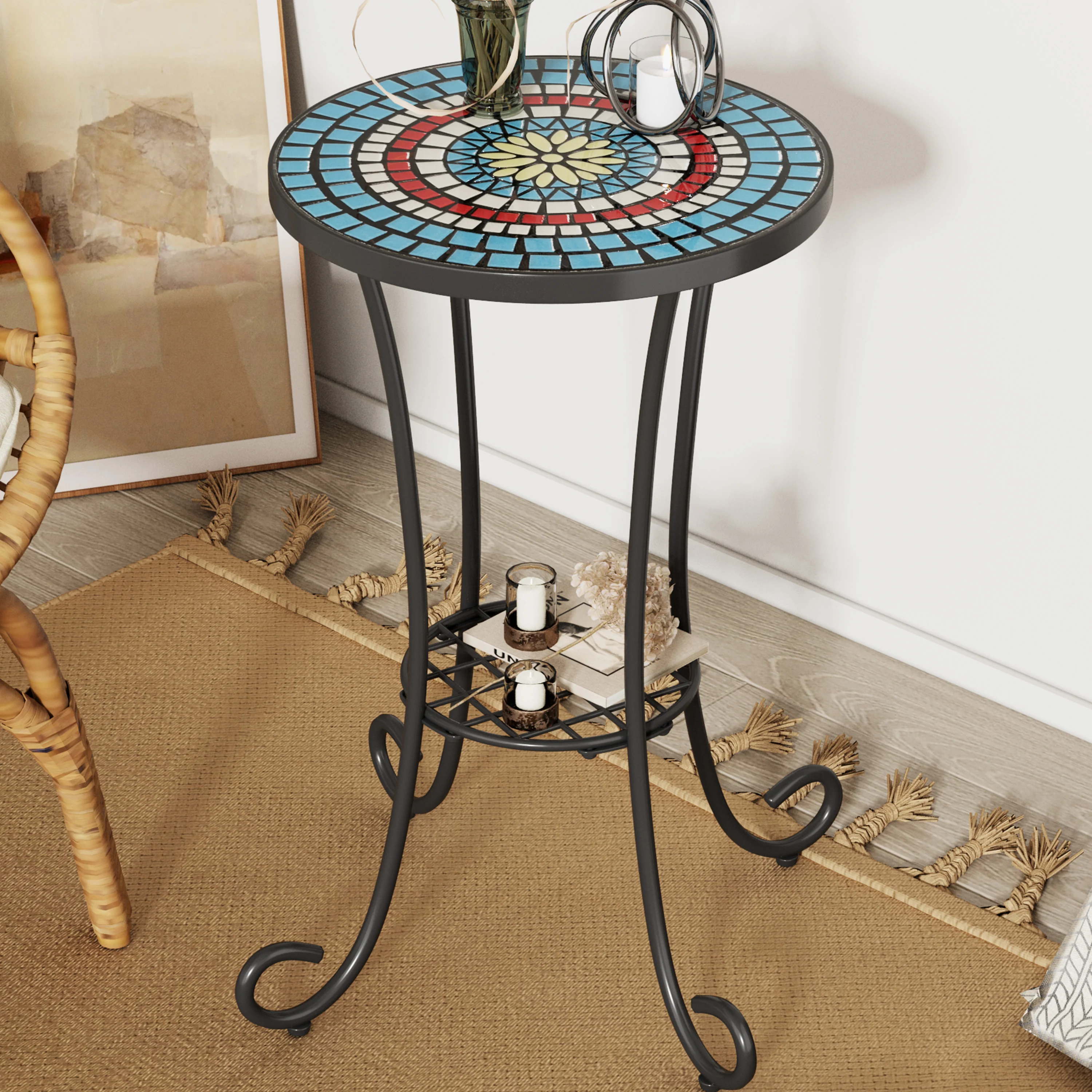 Vortexes Outdoor Side Table with Shelf and Curved Legs - Image 9