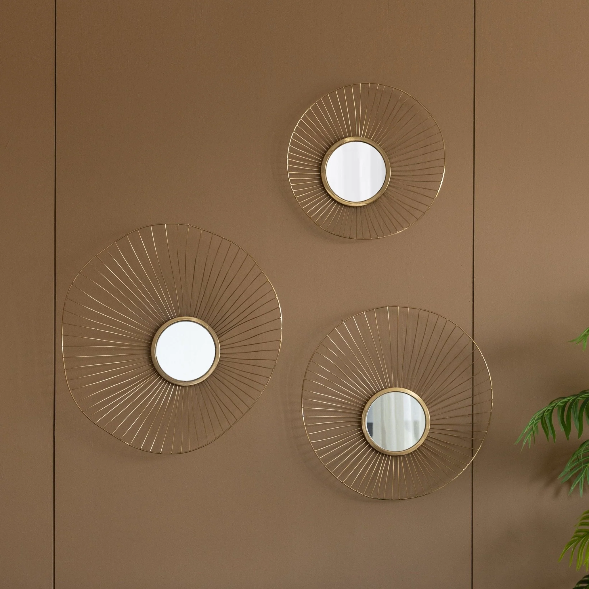 Wall Mirror with Iron Frame and Abstract Design, Set of 3 - Image 2