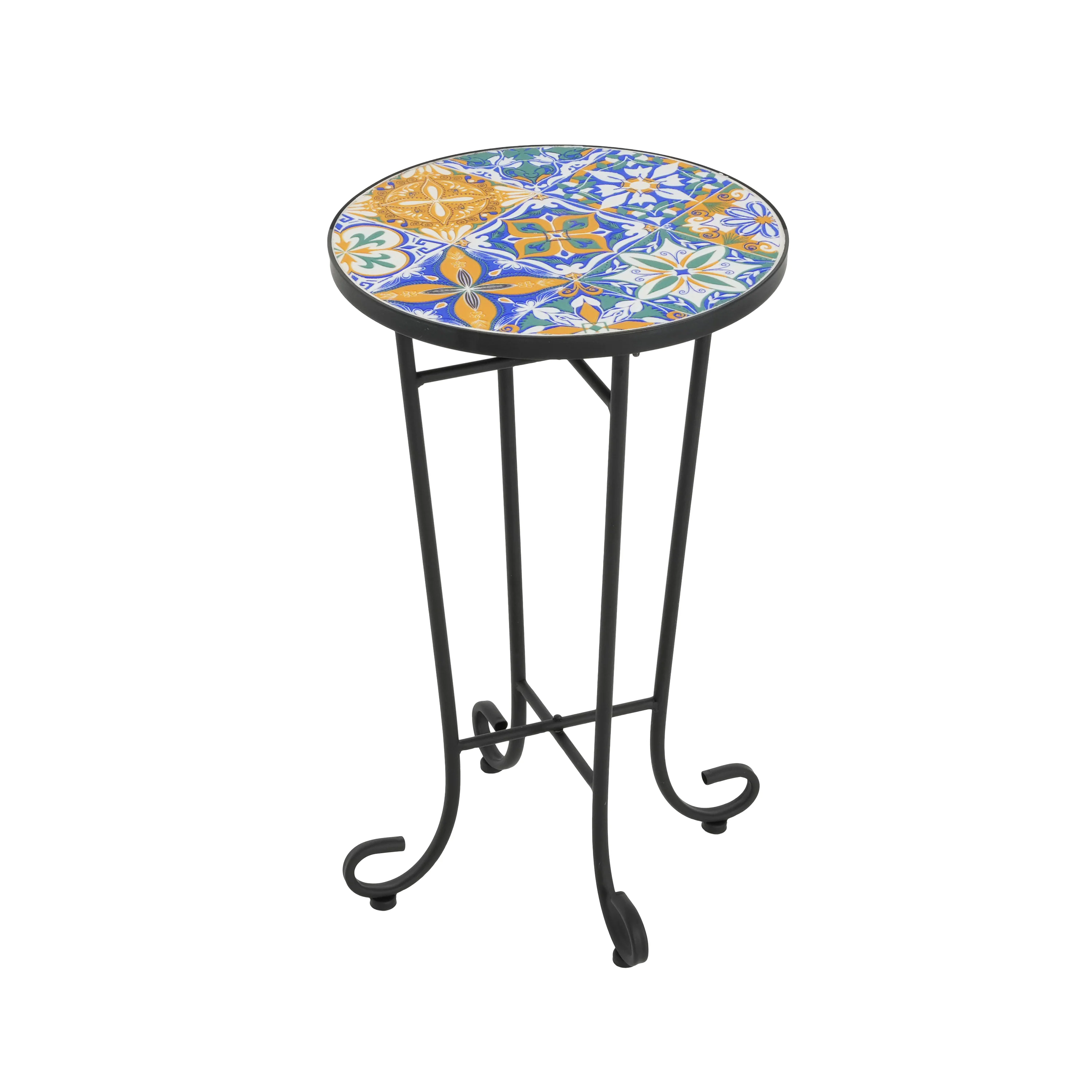 Warmthly Outdoor Round Side Table with Vibrant Tile Top and Elegant Scrolling Legs - Image 11