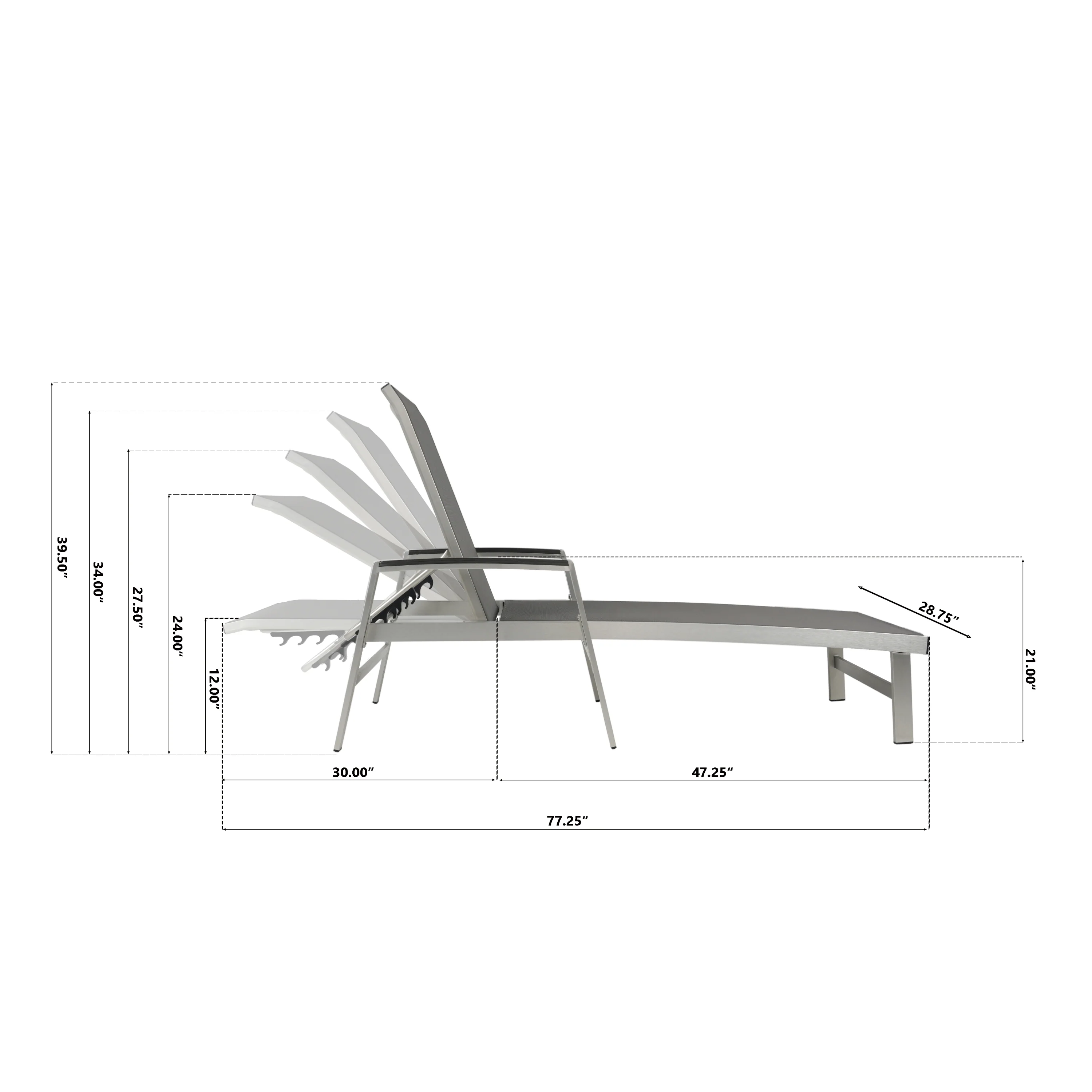 Wavellite Outdoor Chaise Lounges with Aluminum Frame and Mesh Seating - Image 29