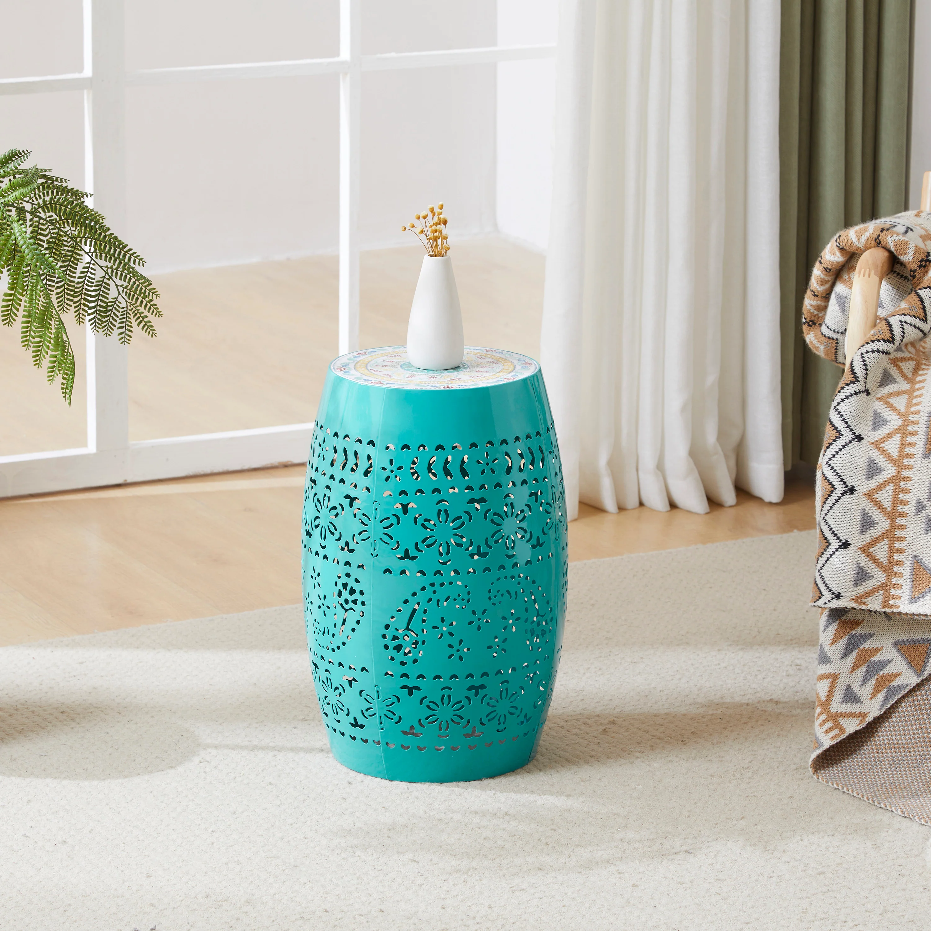 Whimsies Outdoor Ceramic Mosaic Side Table with Cut-Out Pattern - Image 26