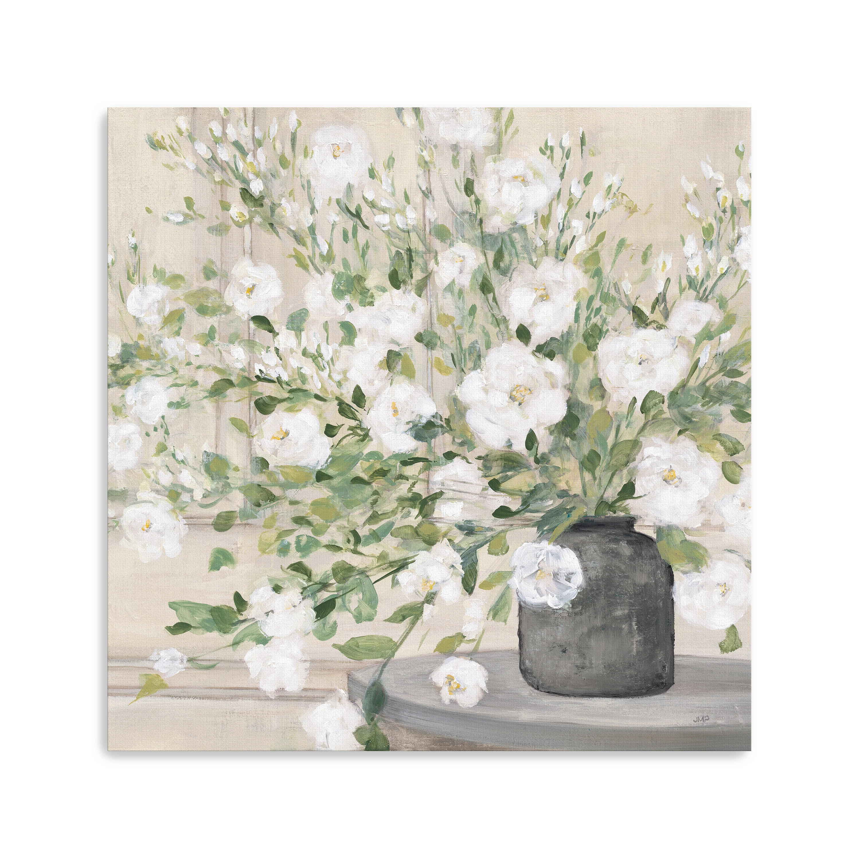 White Bouquet Gray Vase Canvas Giclee