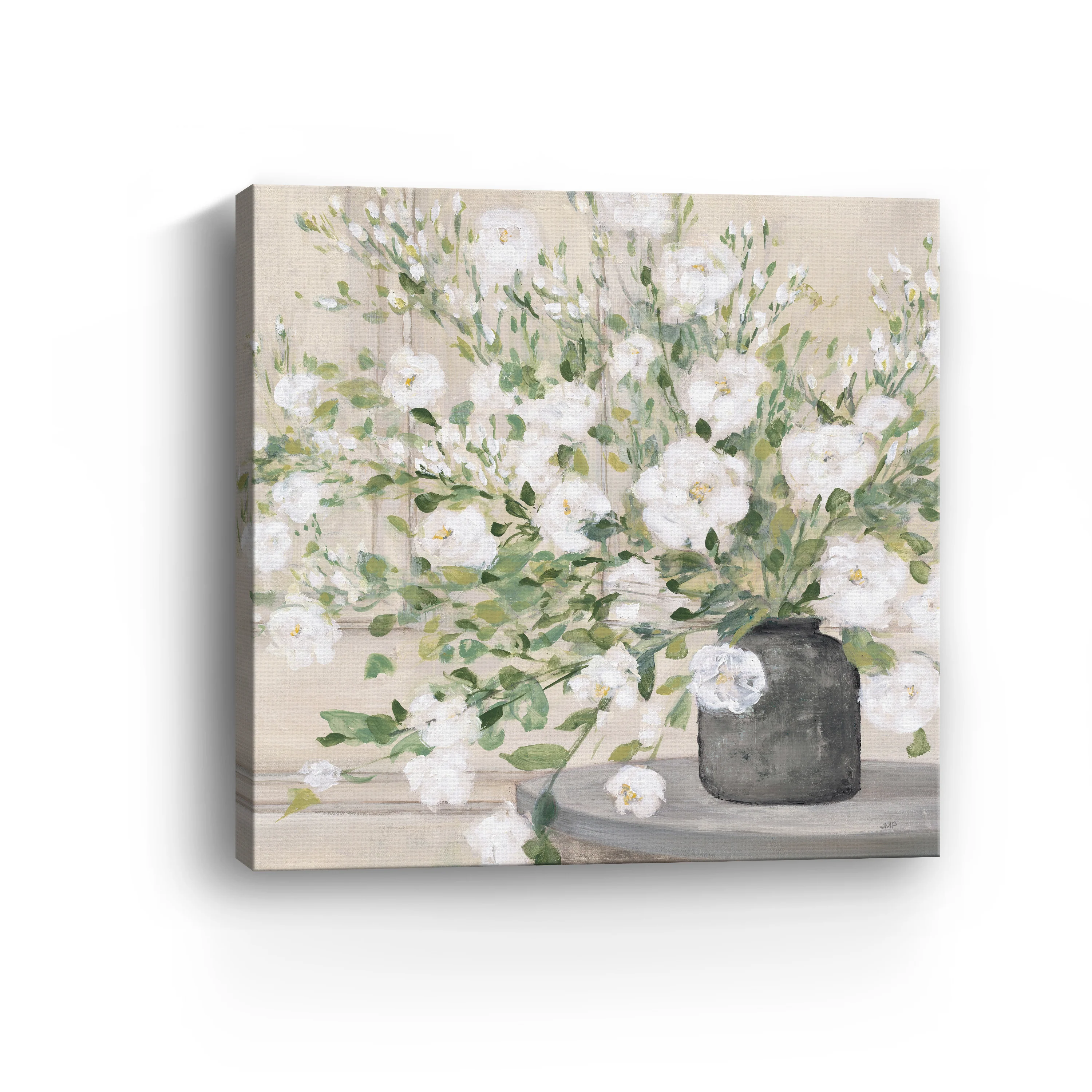 White Bouquet Gray Vase Canvas Giclee - Image 3