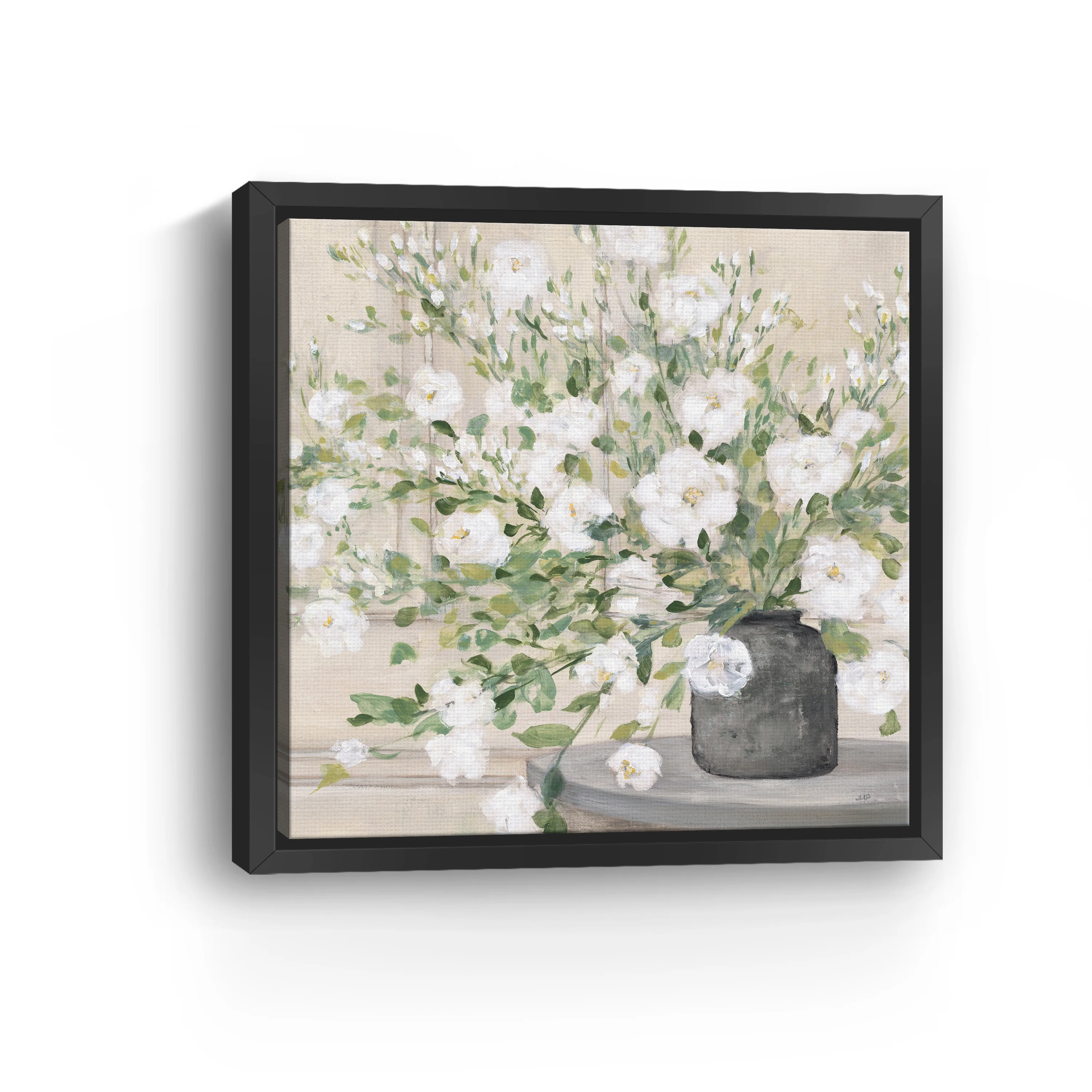 White Bouquet Gray Vase Canvas Giclee - Image 6