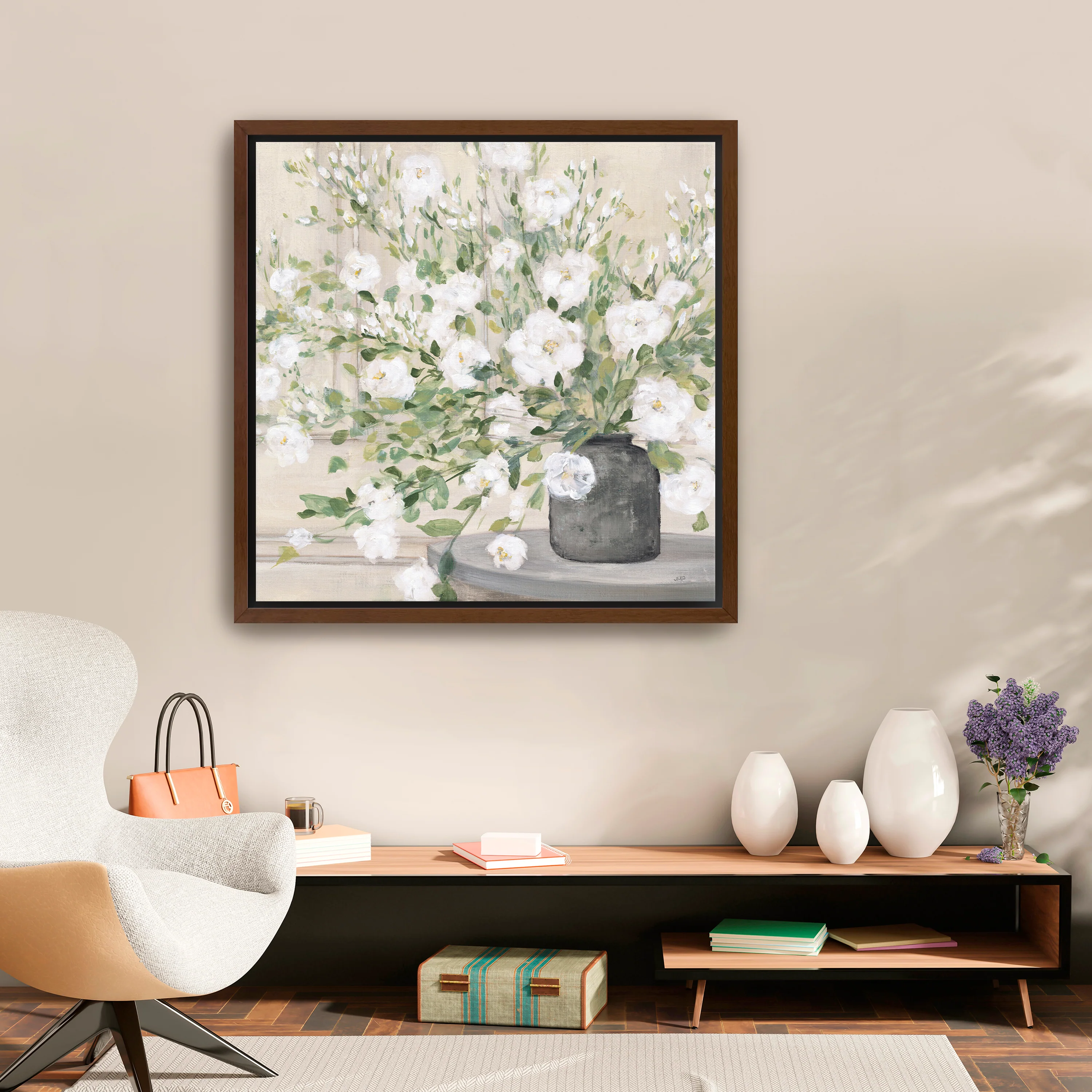 White Bouquet Gray Vase Canvas Giclee - Image 8