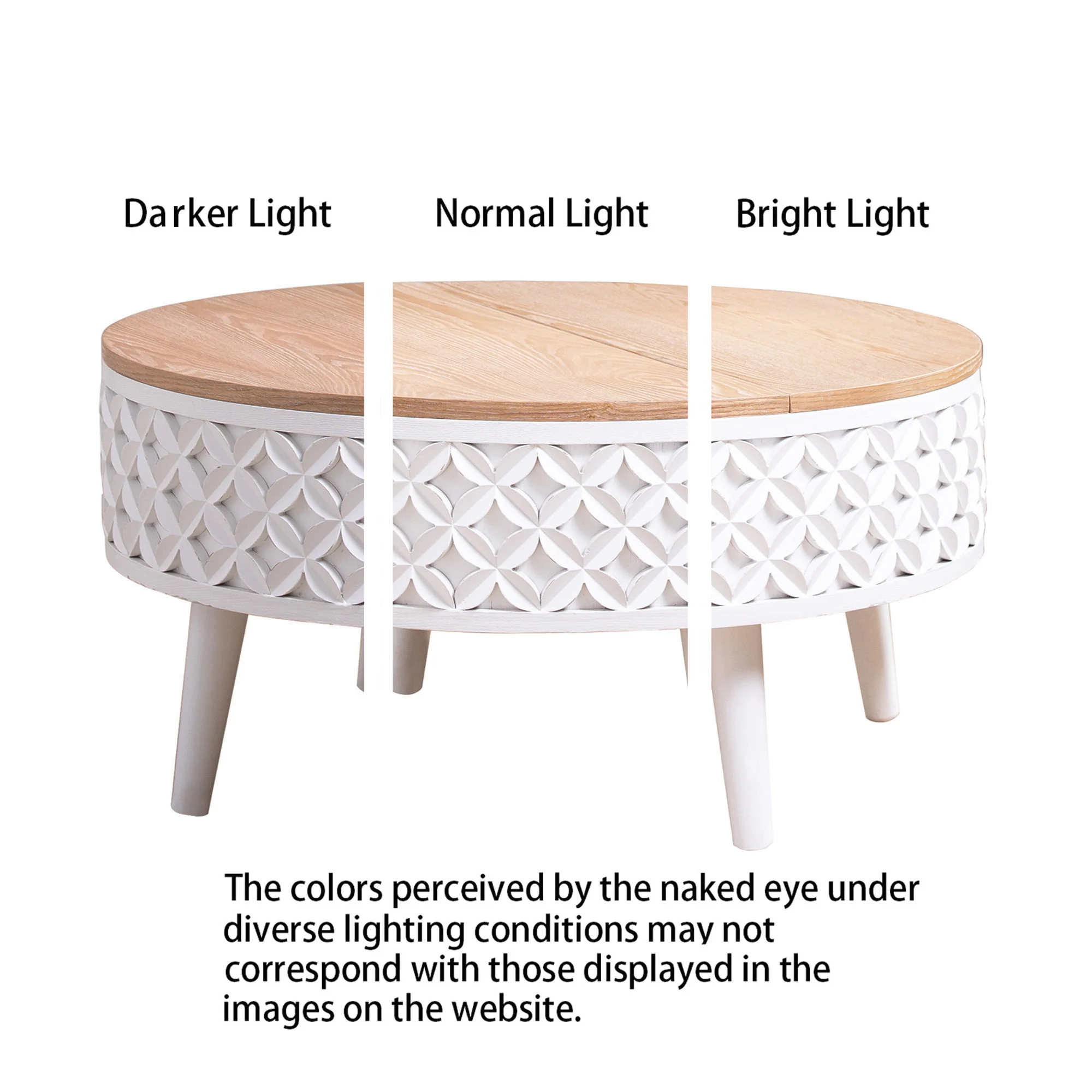 White Carved Base Coffee Table with Natural Wood Top - Image 18