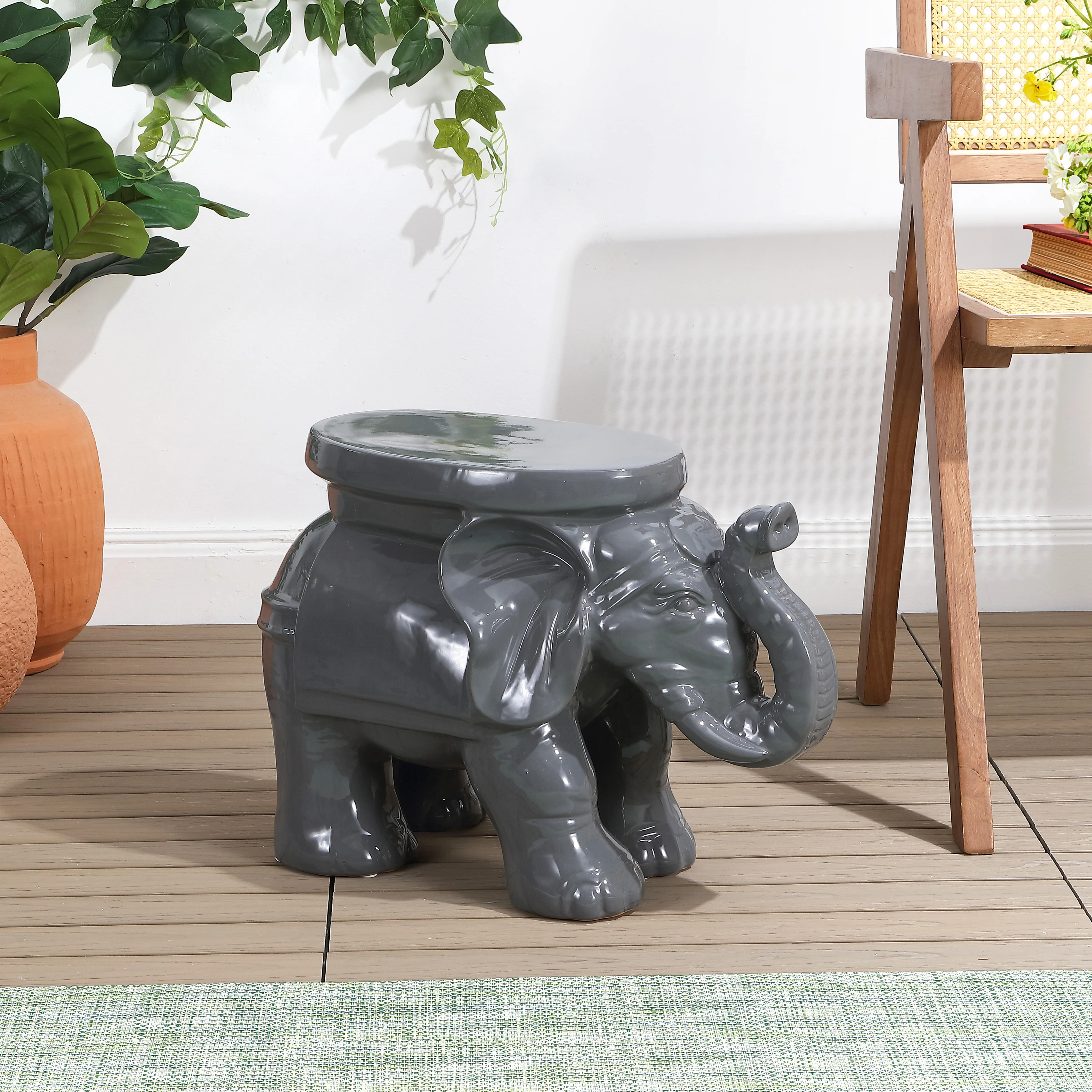 White Ceramic Garden Stool - Image 70