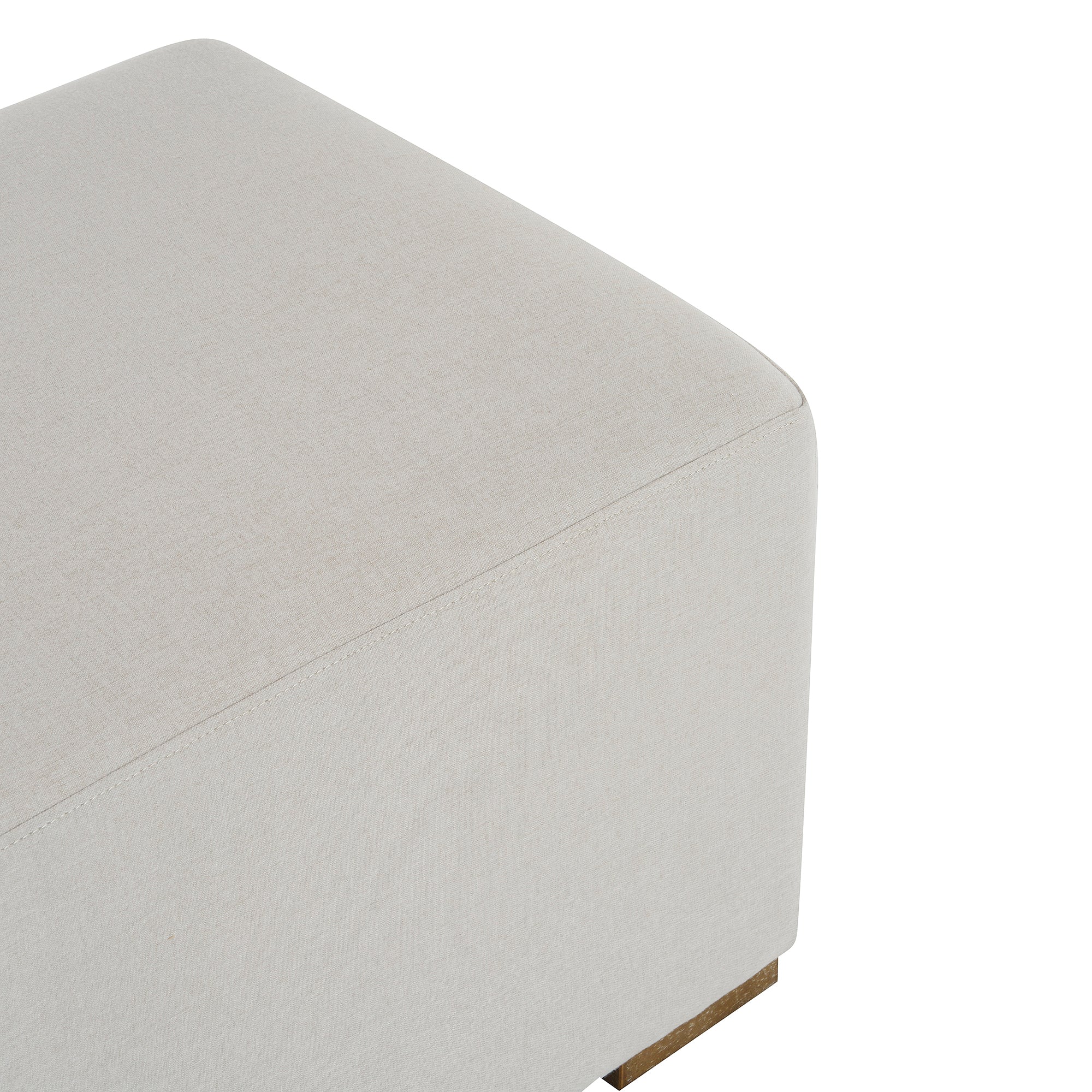White Fabric Round Ottoman with Wooden Legs - Image 6